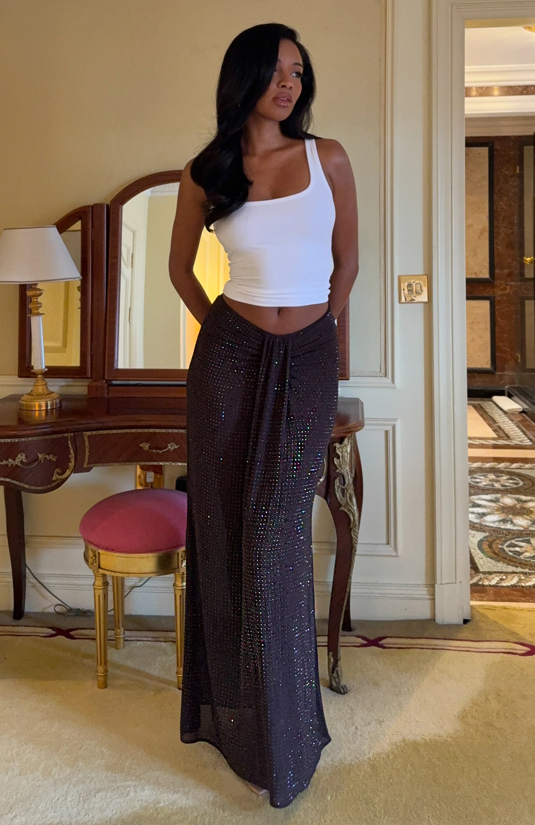 Secret Kisses Embellished Maxi Skirt Chocolate