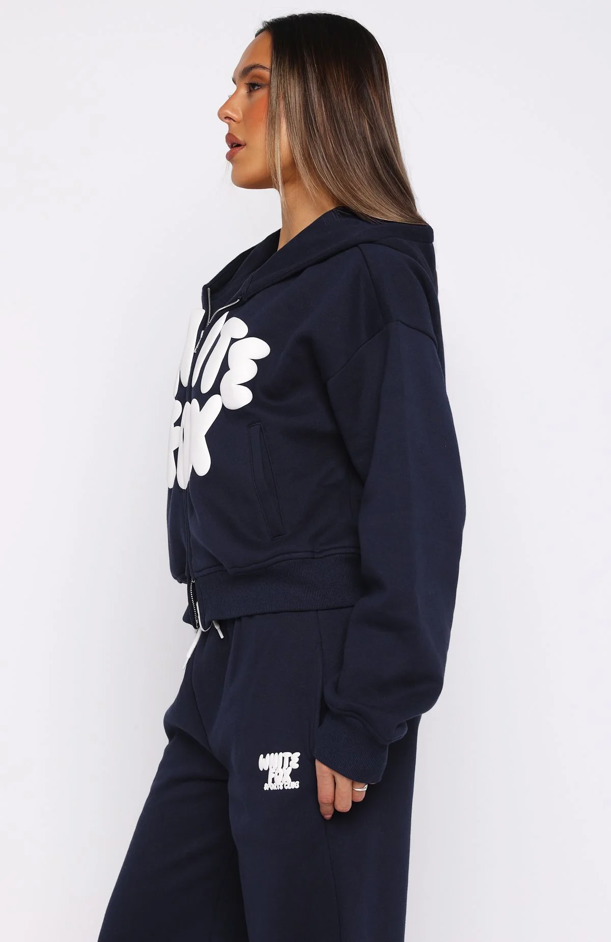 Club 14 Allie Boxy Zip Front Hoodie Navy