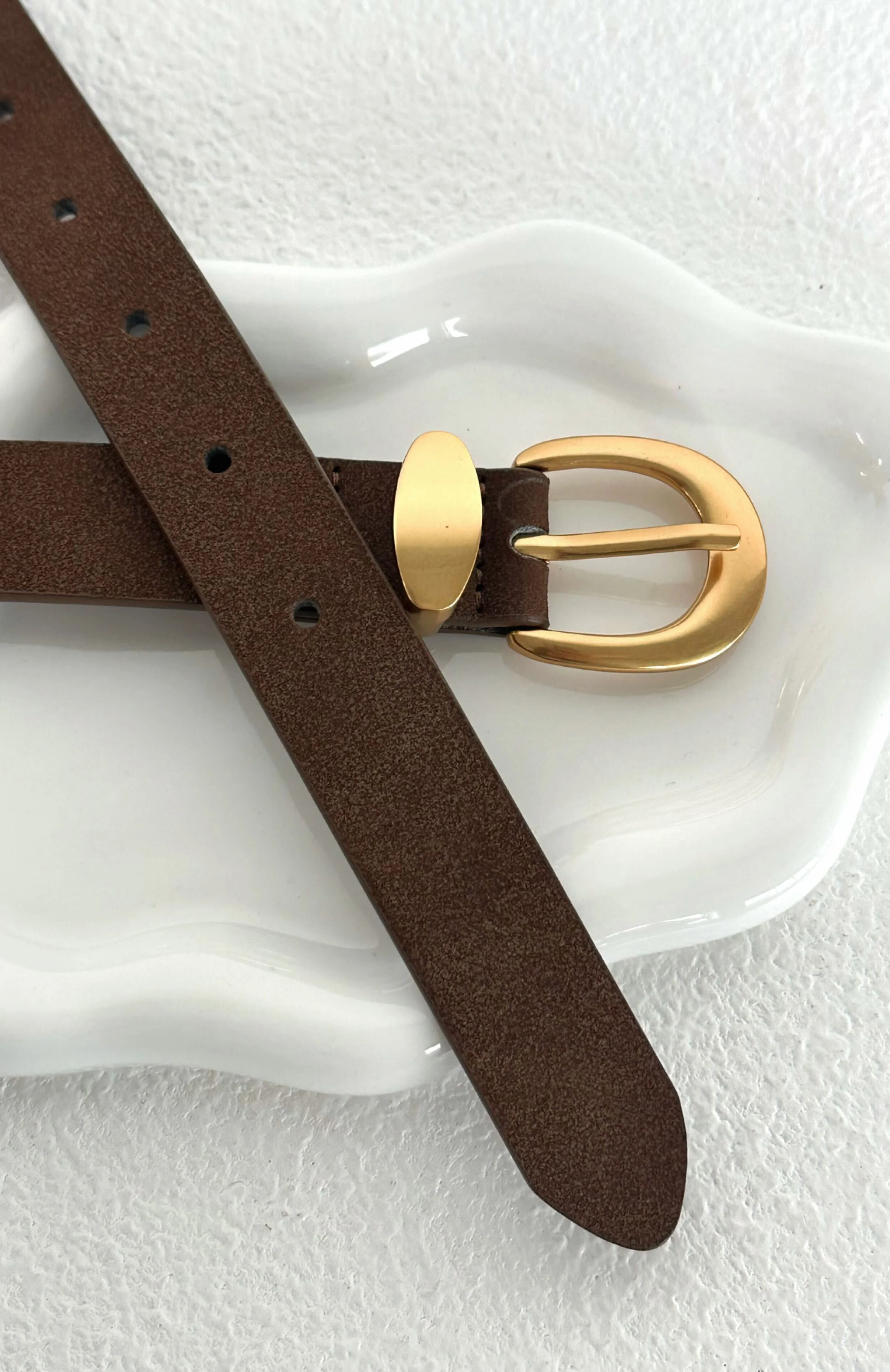 Milo Belt Chocolate Faux Suede/Gold