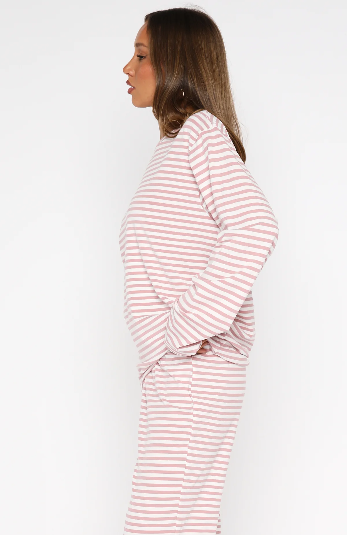 Slow Life Long Sleeve Pyjama Top Pink/White Stripe
