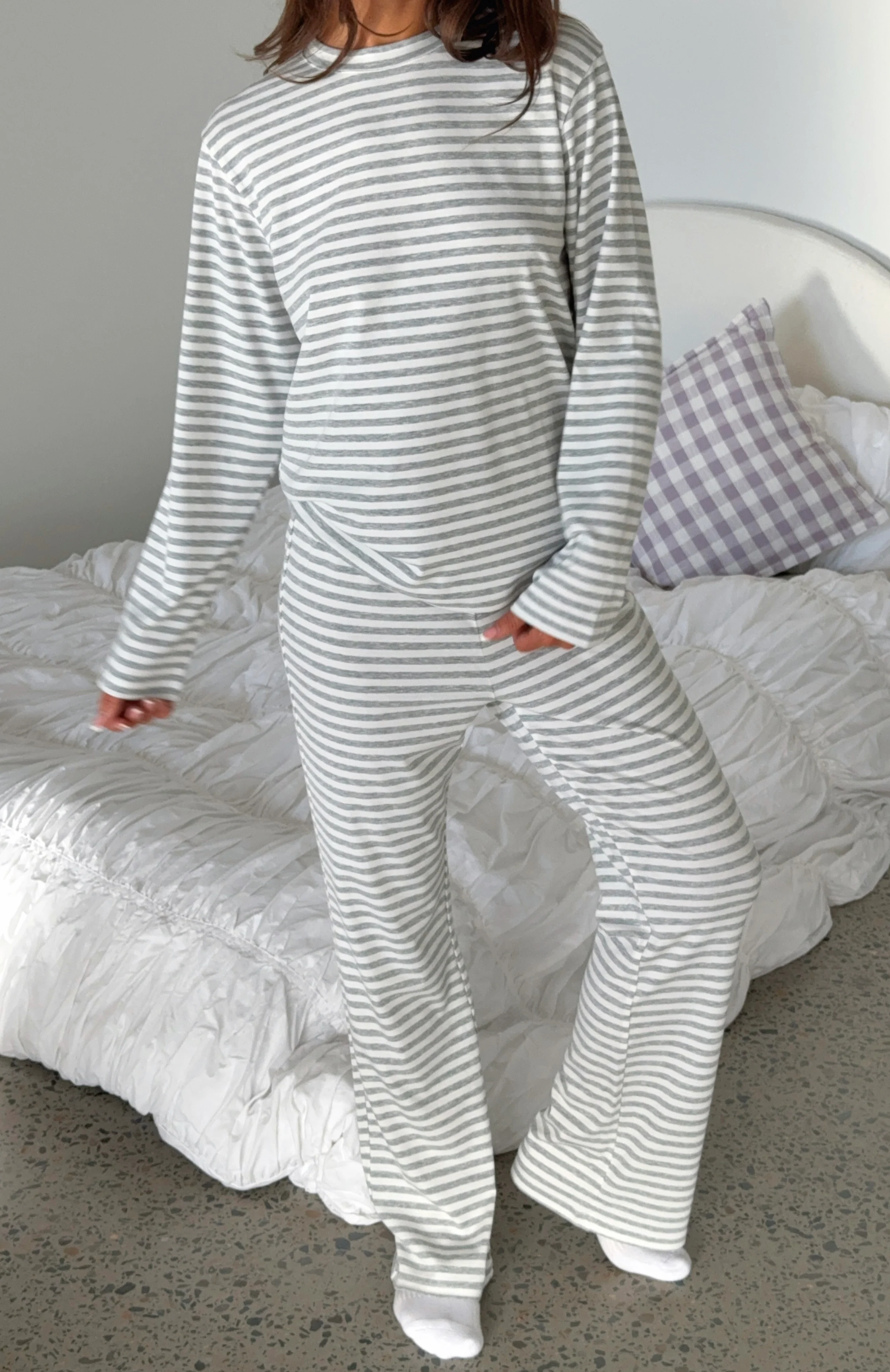 Slow Life Pyjama Pants Grey/White Stripe