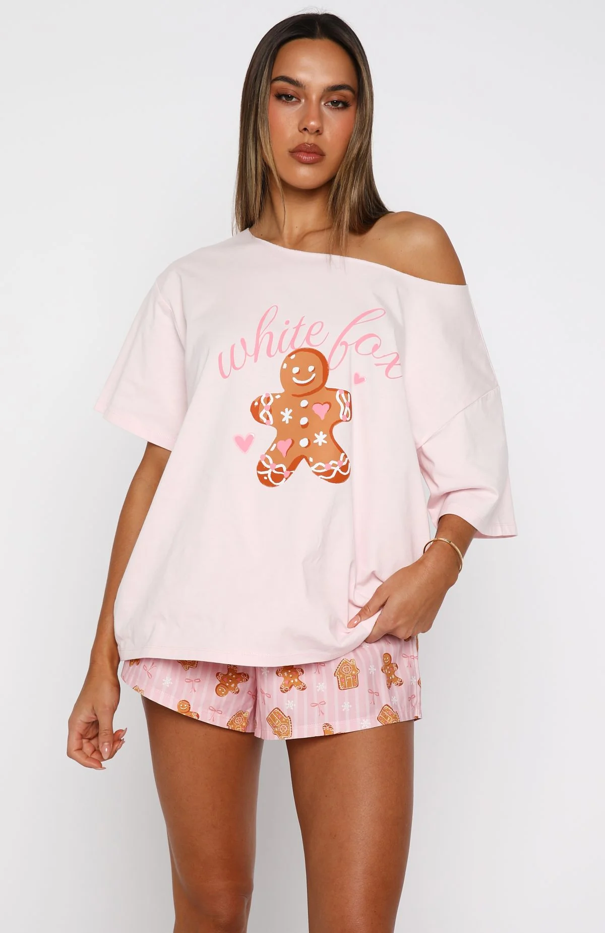 Sweetheart Pyjama Off Shoulder Tee Soft Pink