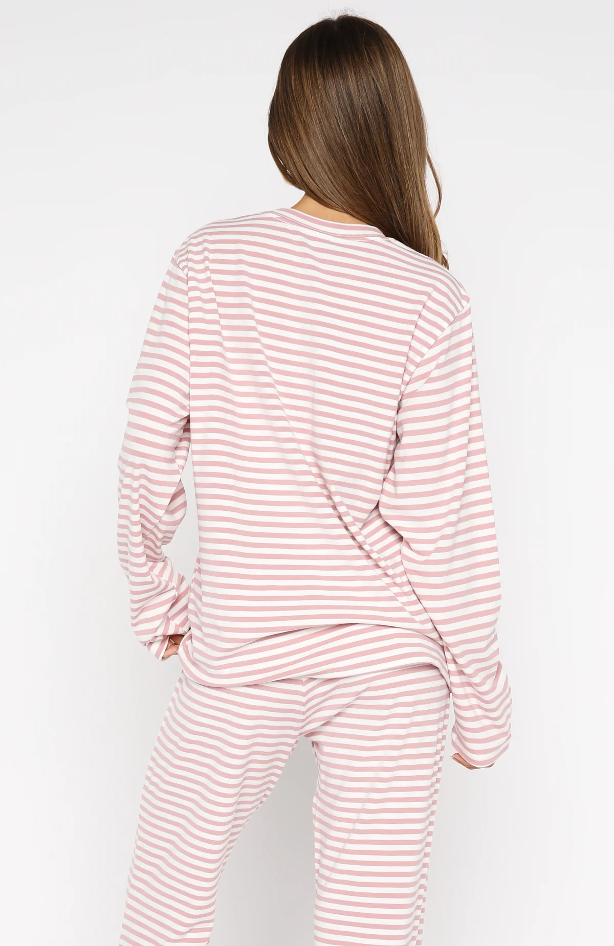 Slow Life Long Sleeve Pyjama Top Pink/White Stripe