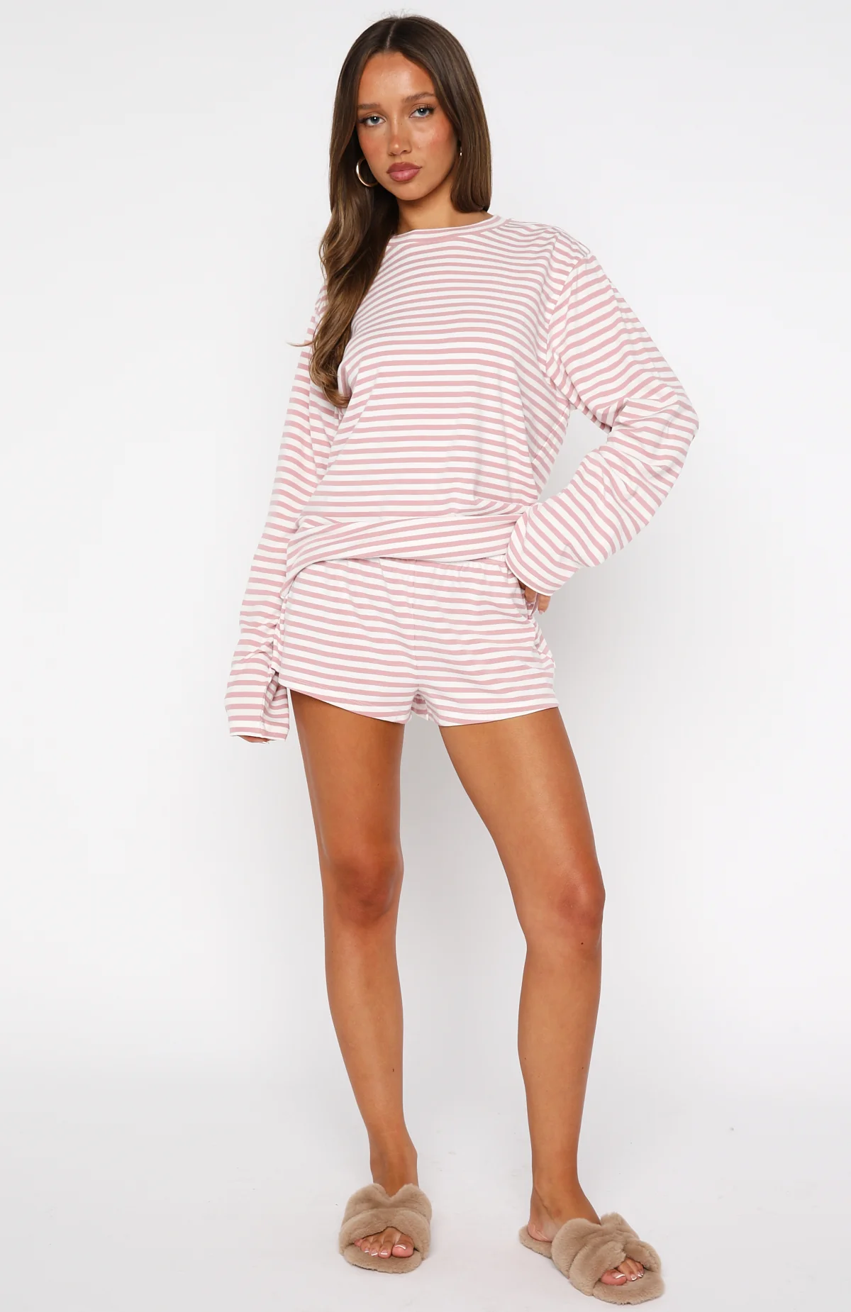 Slow Life Pyjama Shorts Pink/White Stripe