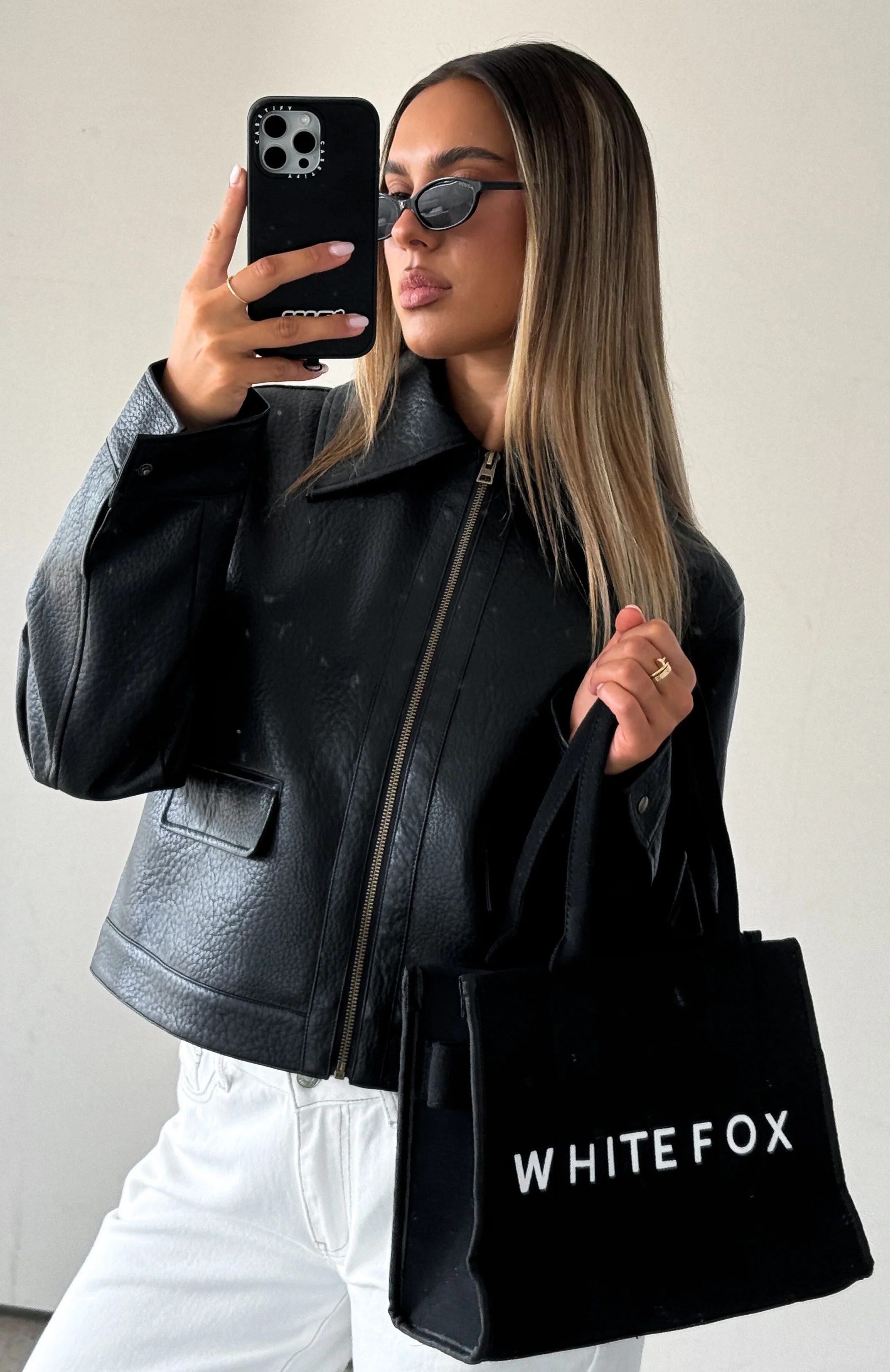 White Fox Mini Tote Bag Black