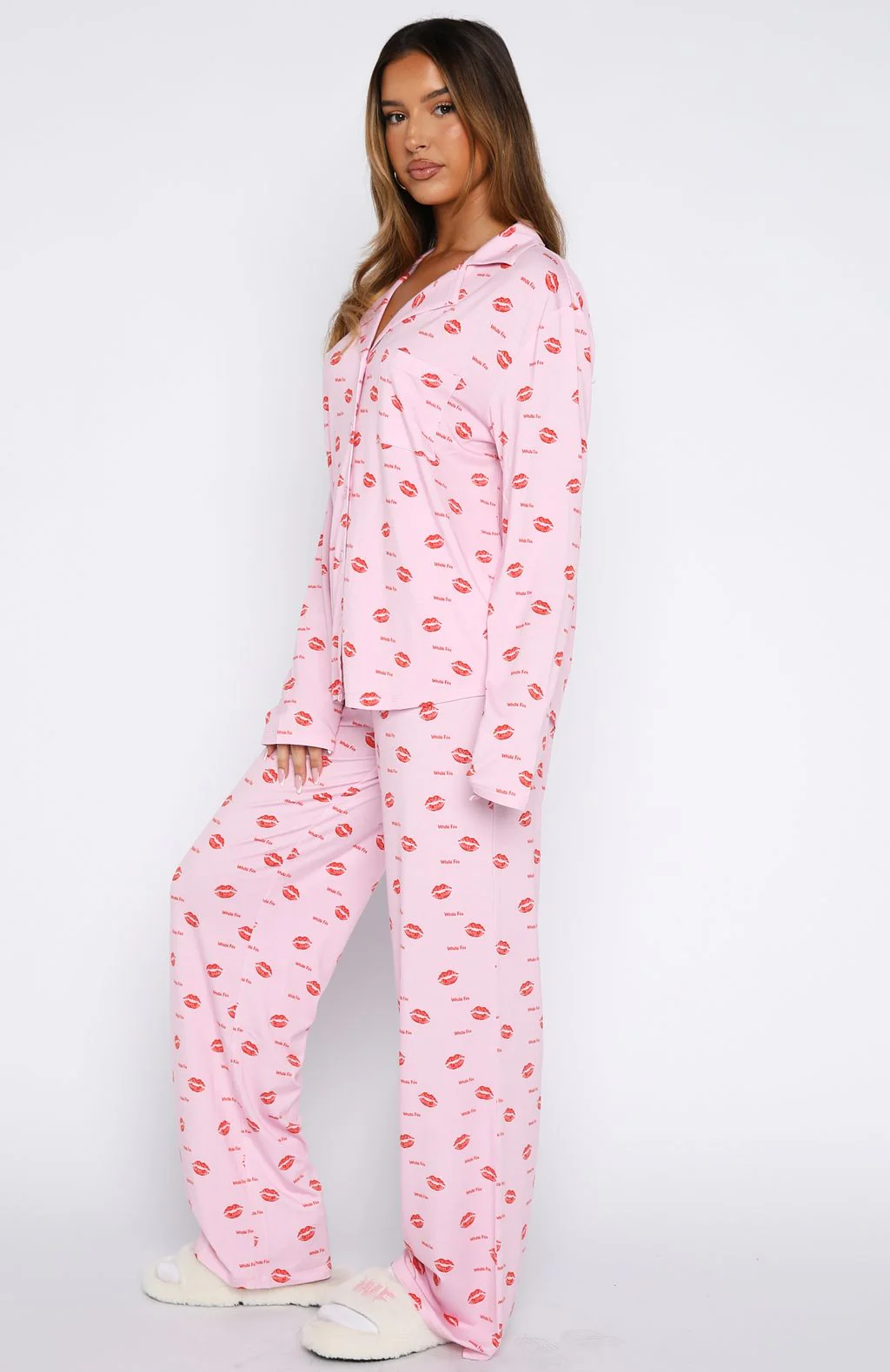 Pillow Talk Printed Long Sleeve Pyjama Set Strawberry Kisses