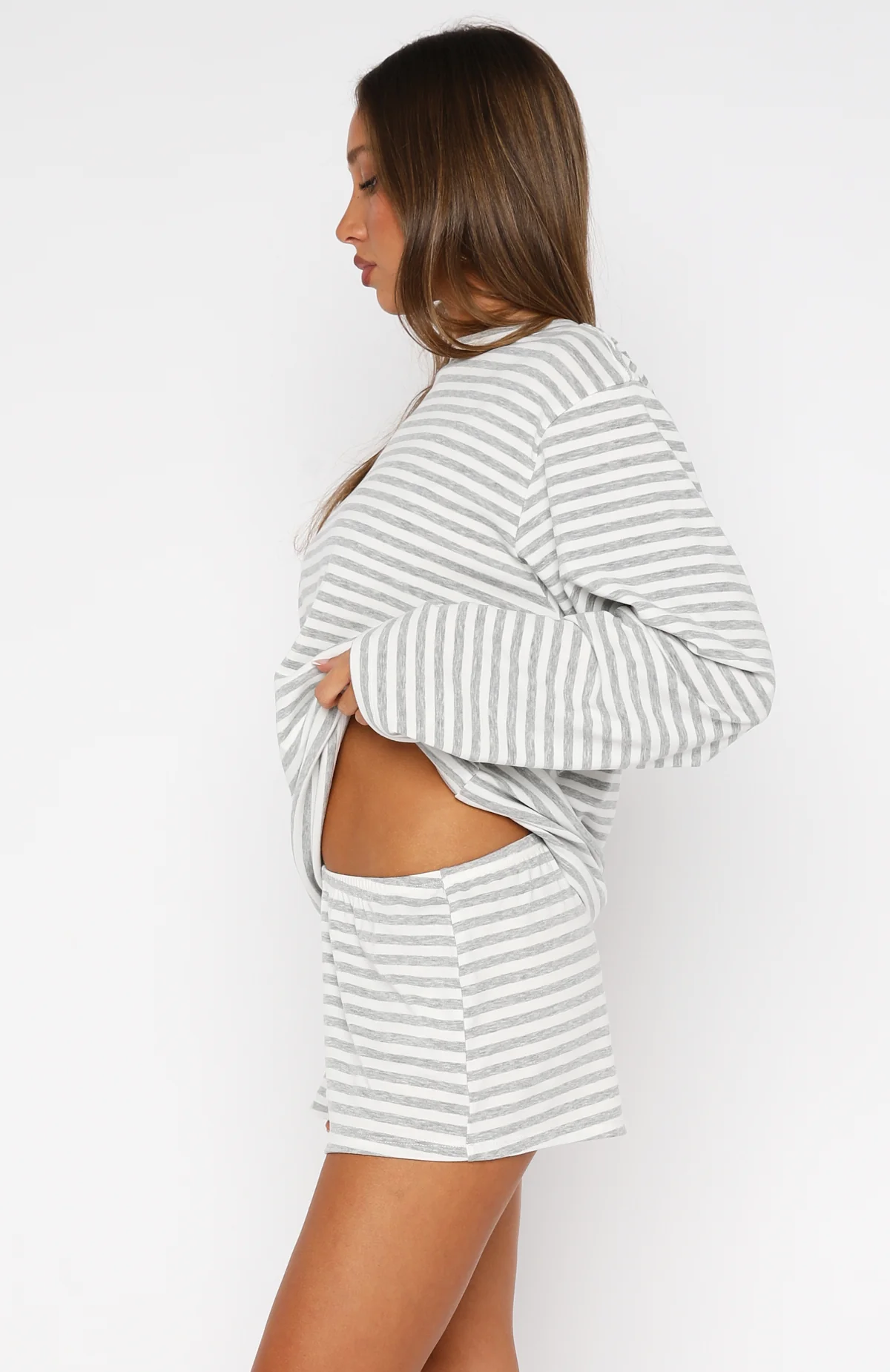 Slow Life Pyjama Shorts Grey/White Stripe