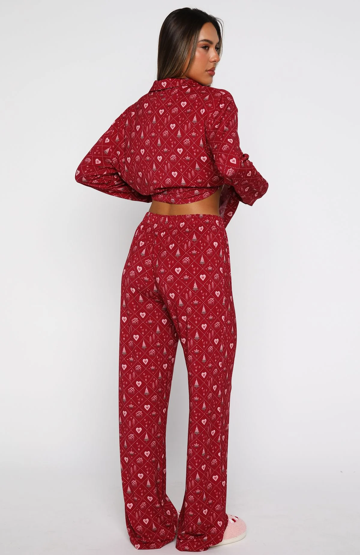 Pillow Talk Printed Long Sleeve Pyjama Set Cherry Noel