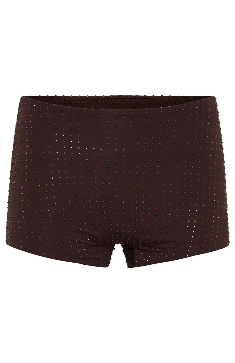 Tempted Heart Embellished Mini Shorts Chocolate