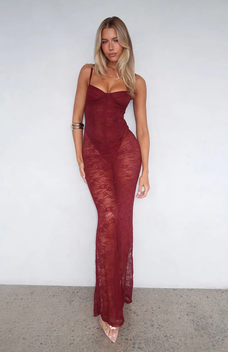 In The Atmosphere Lace Dress Wine
