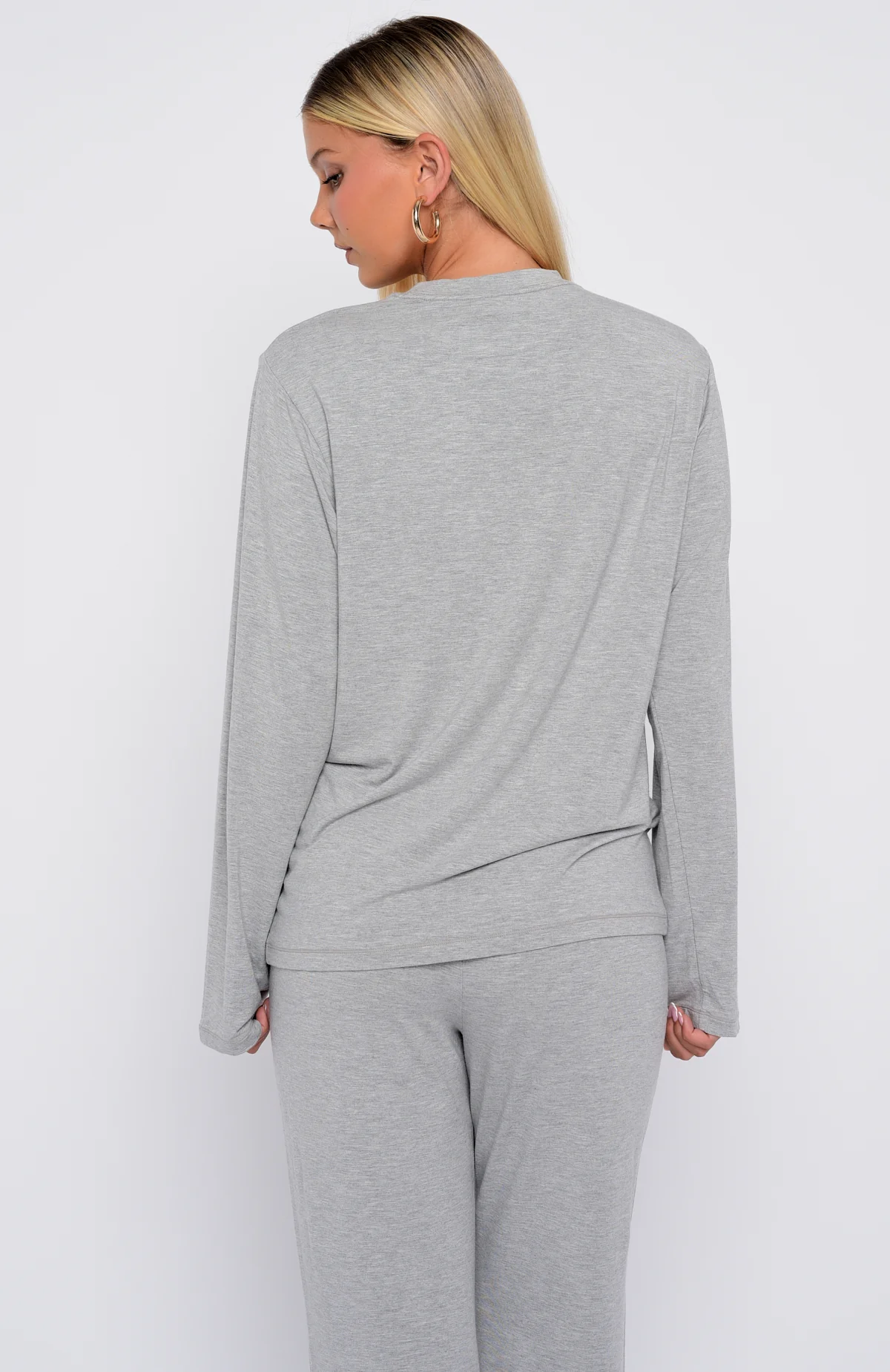 Slow Life Long Sleeve Pyjama Top Grey Marle