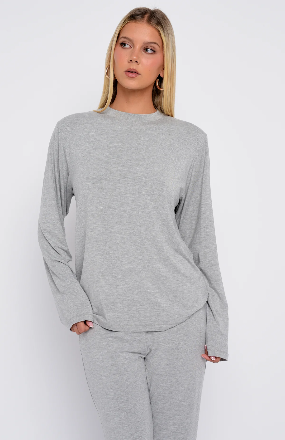 Slow Life Long Sleeve Pyjama Top Grey Marle