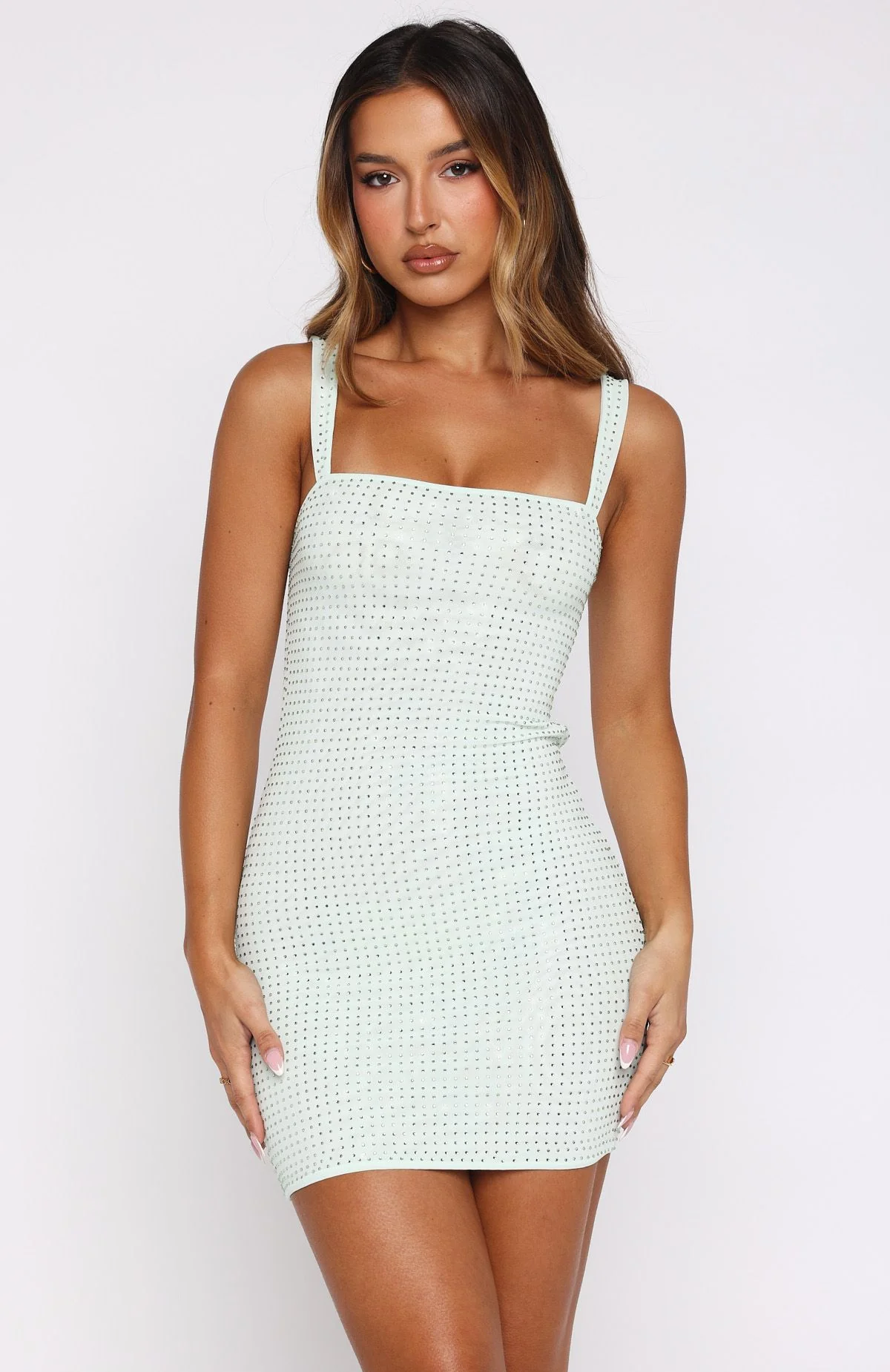 Pump The Volume Embellished Mini Dress Mint