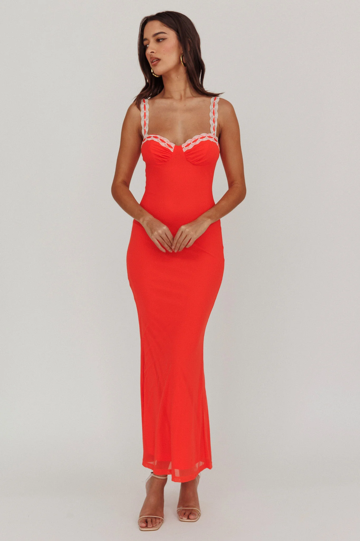 Girl Power Lace Strap Maxi Dress Red