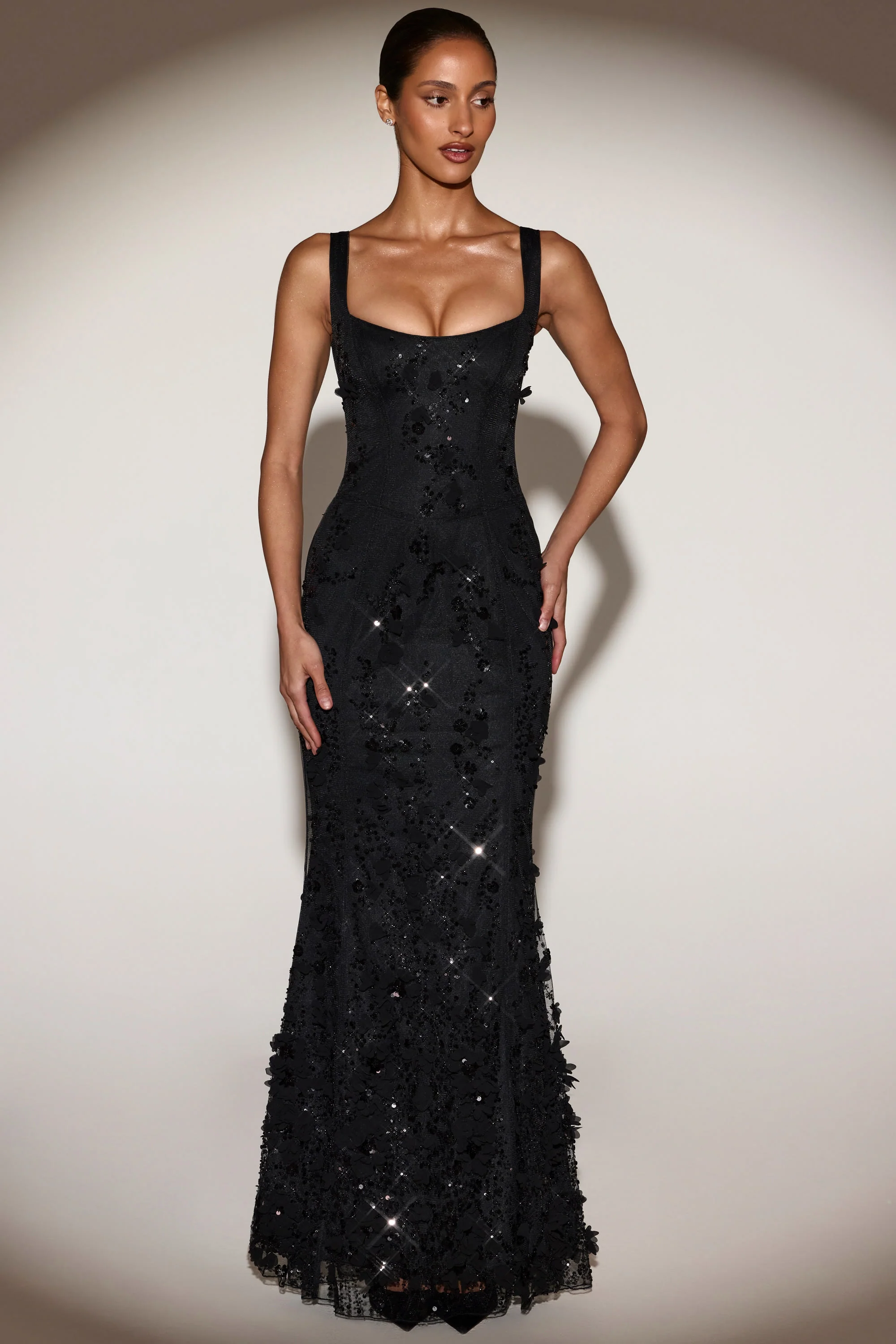 Embellished Fishtail Corset Gown in Black