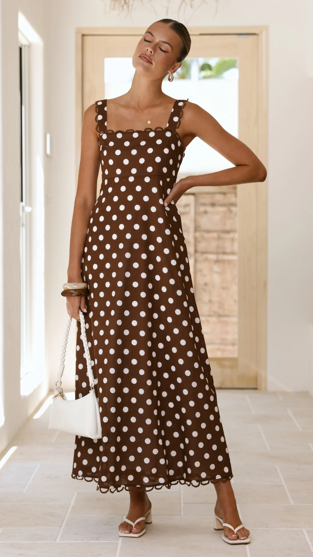 Milani Maxi Dress - Brown Polka