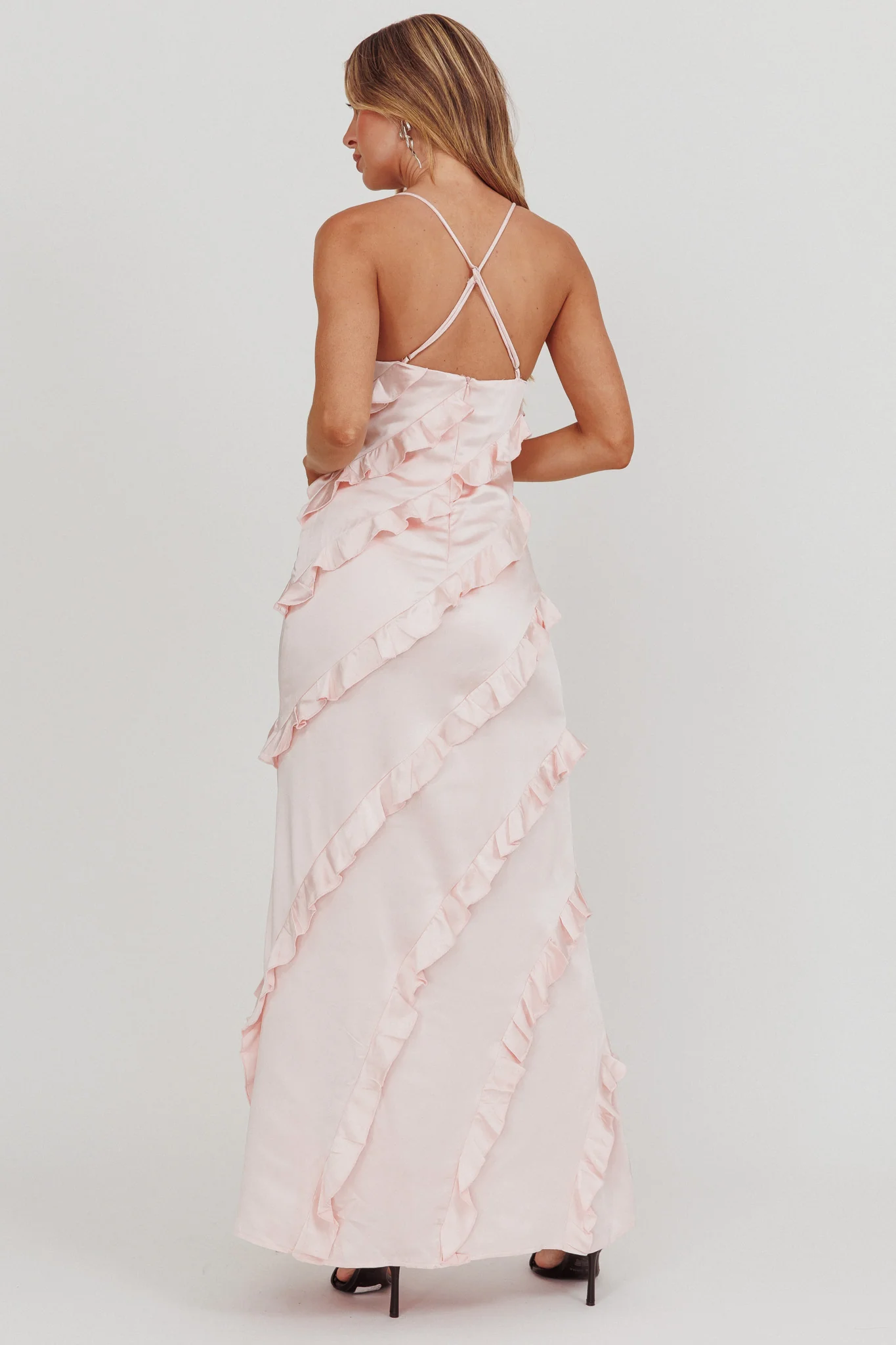 Arrabel Ruffle Trim Maxi Dress Blush