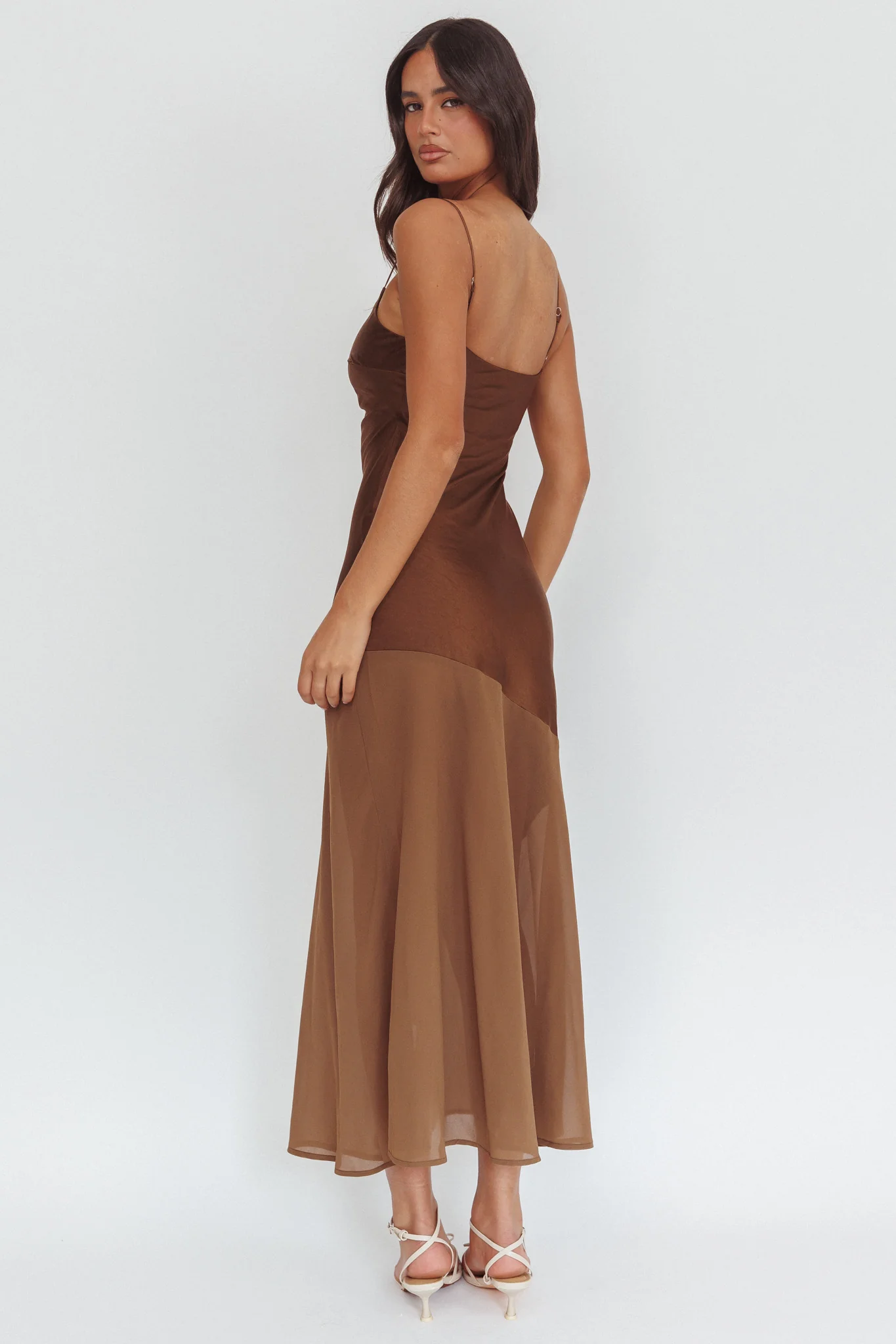 Gilded Dream Chiffon Hem Maxi Dress Chocolate