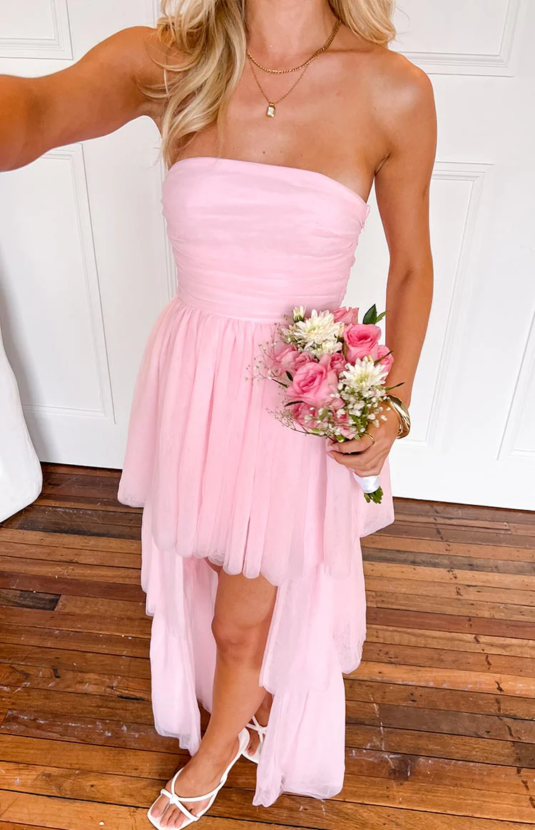 Avery Pink High-Low Maxi Dress