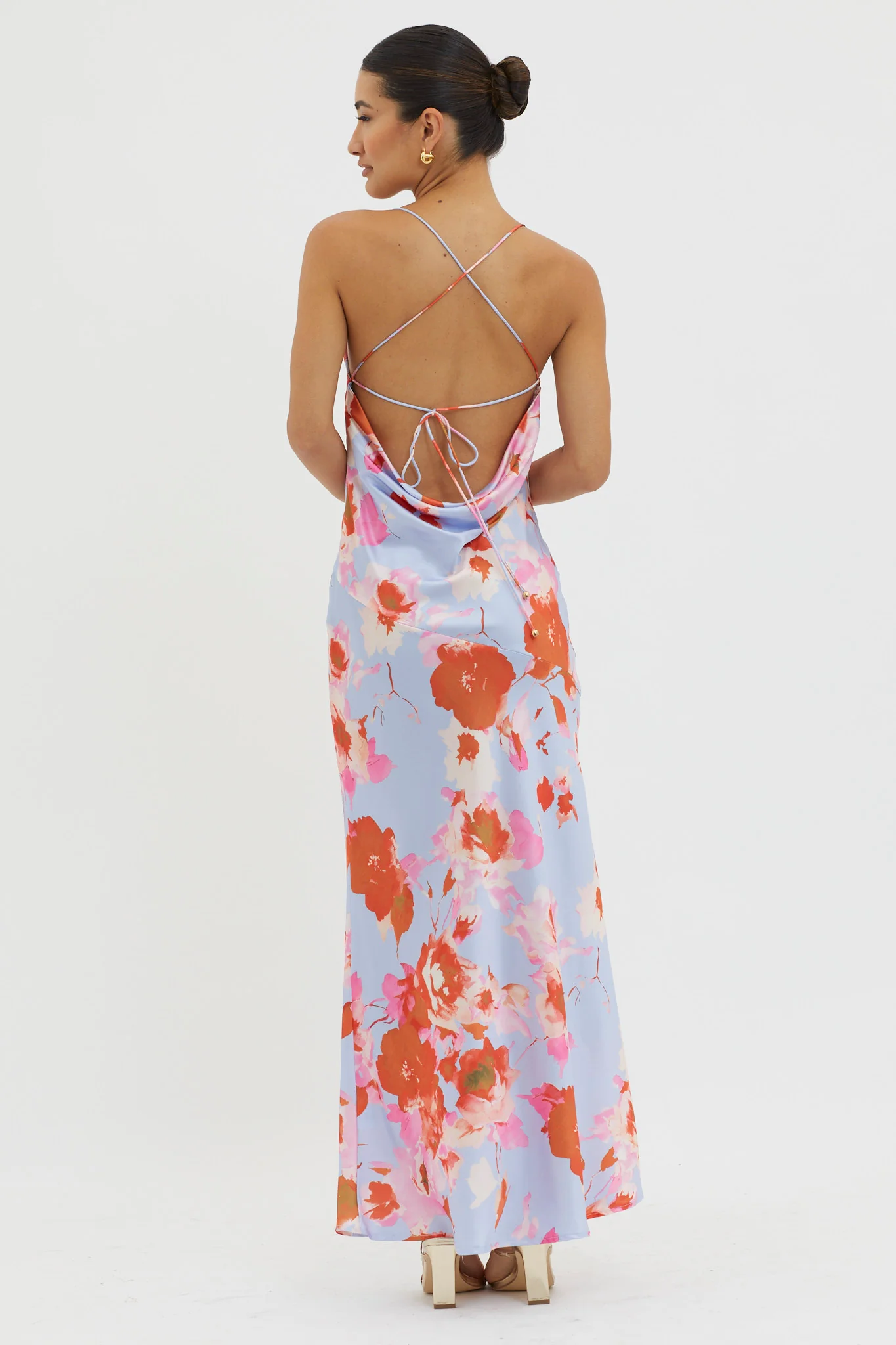 Dream Walk Cowl Back Tied Dress Print Pink