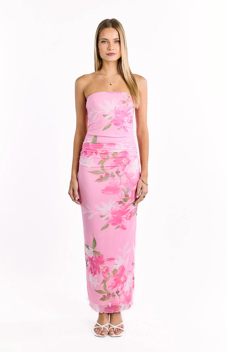Imogen Pink and Green Floral Print Maxi Dress