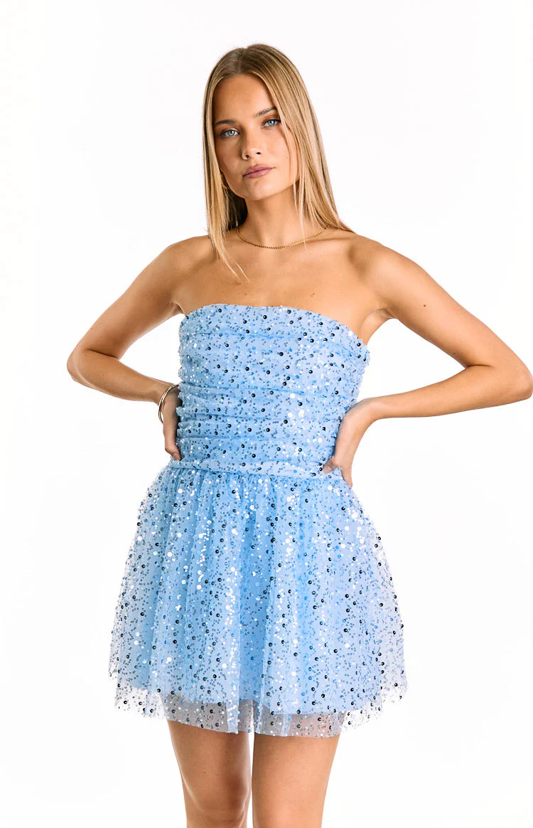 Luke Blue Sequin Strapless Party Mini Dress