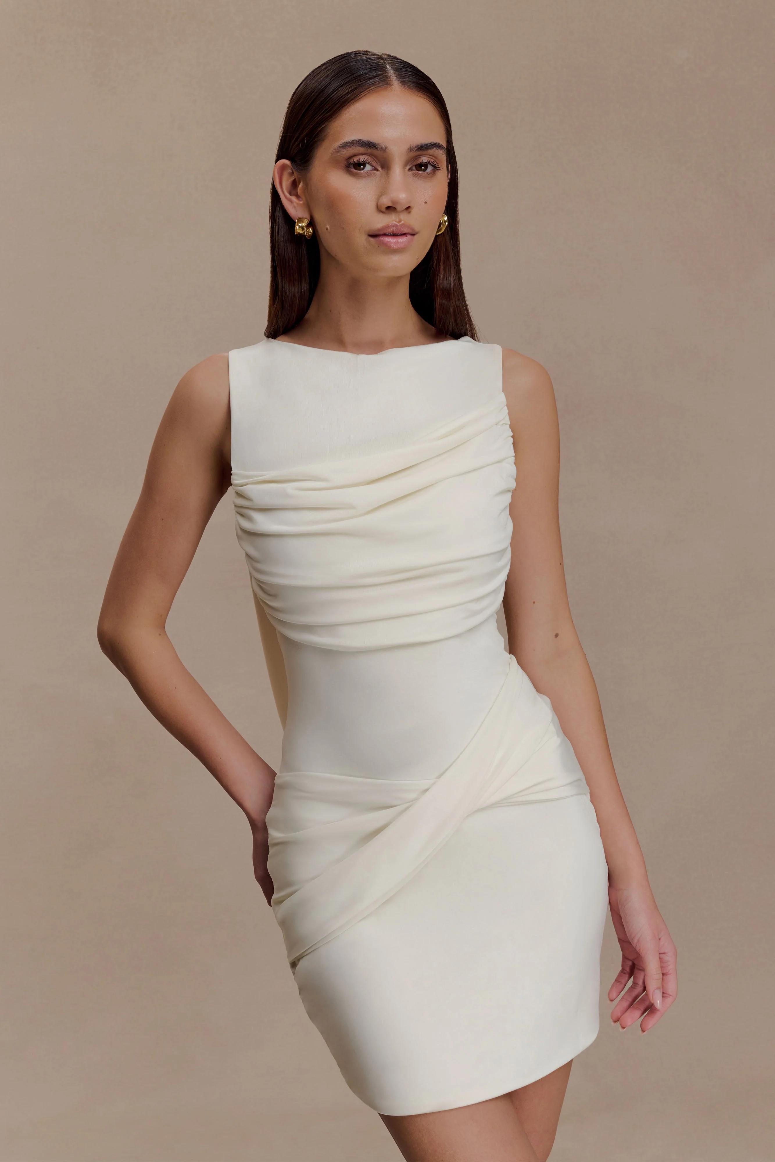 Henley Slinky Drape Mini Dress - Ivory