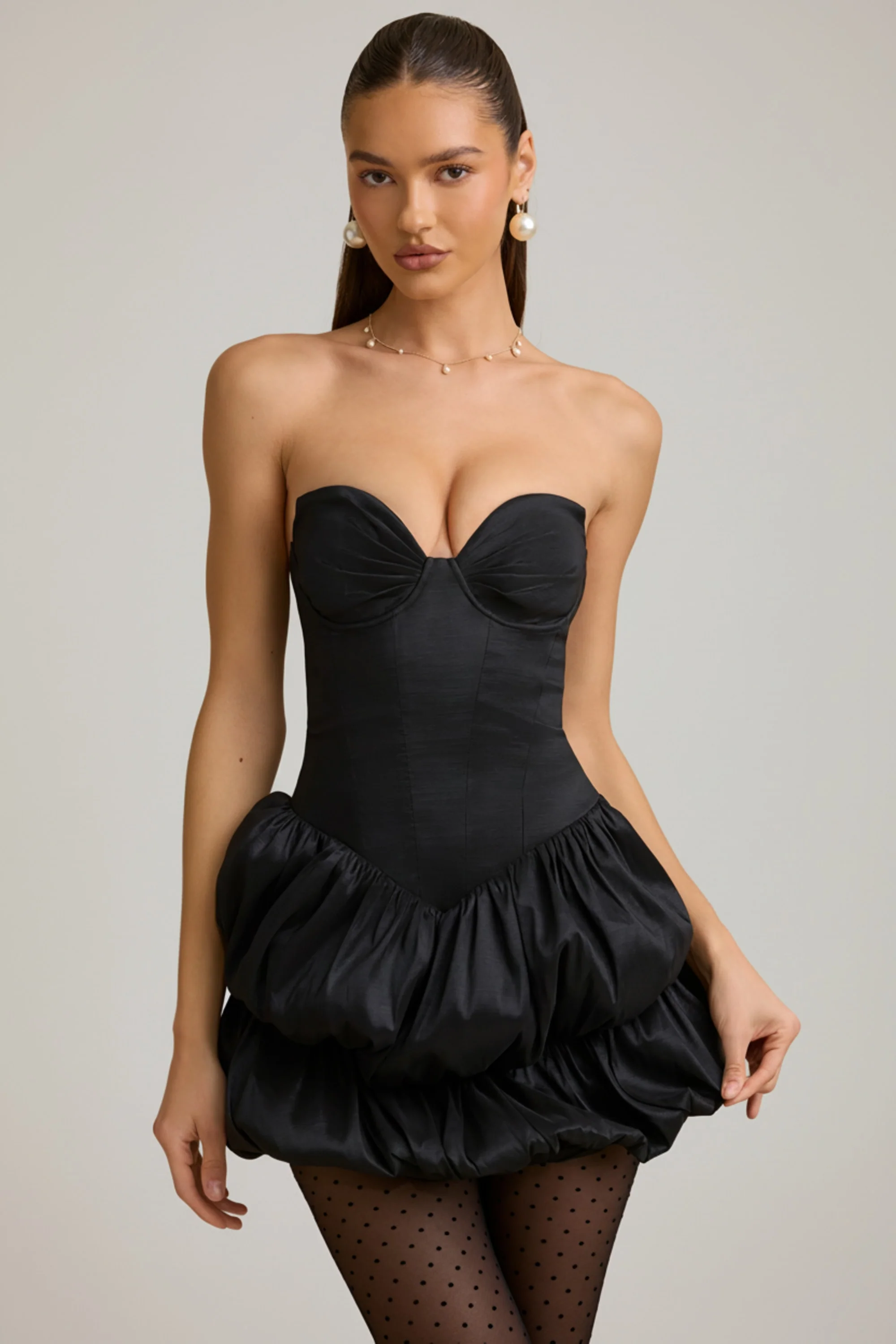 Layered Bubble Hem Corset Mini Dress in Black