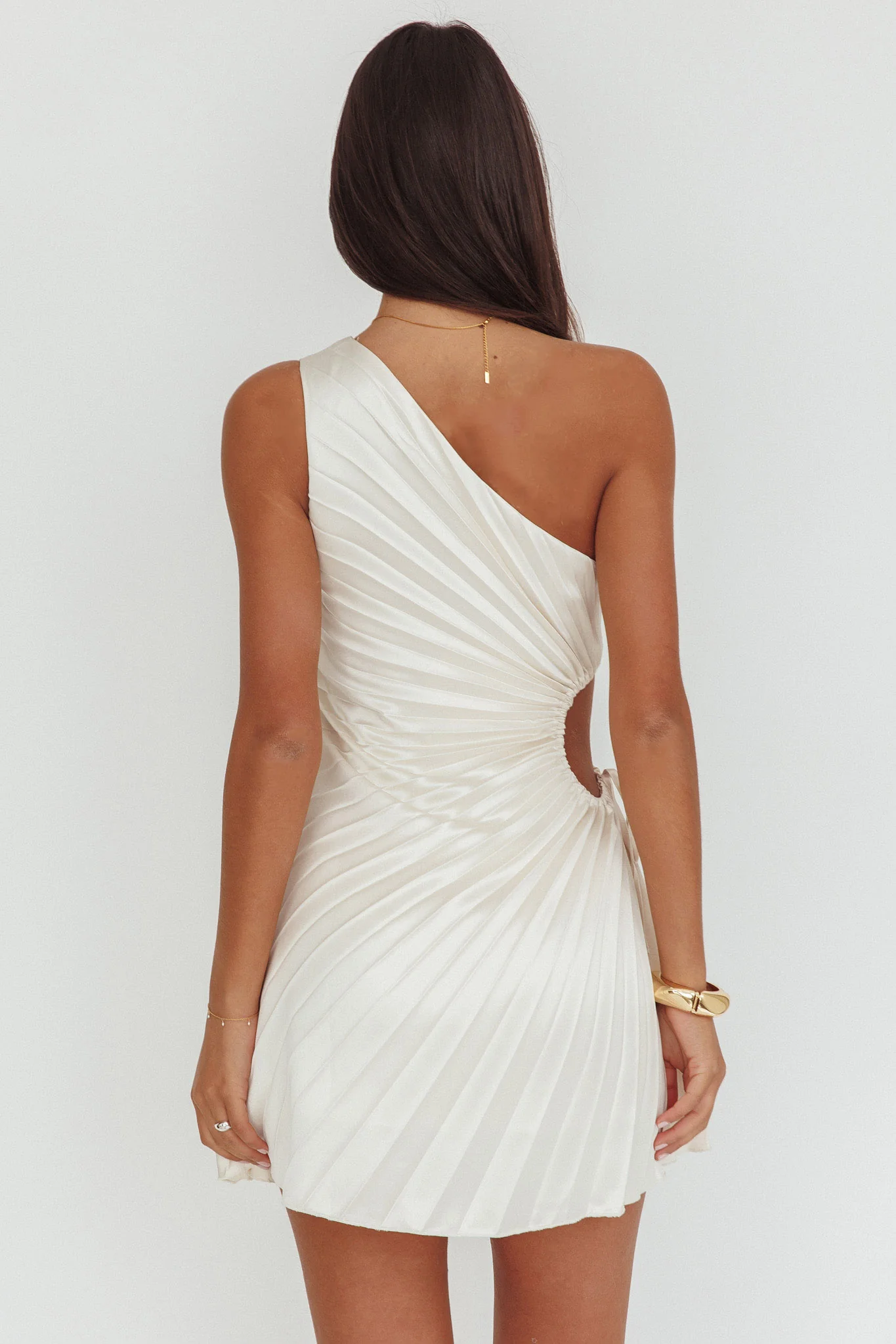 Glow Ray One-Shoulder Pleat Dress Champagne