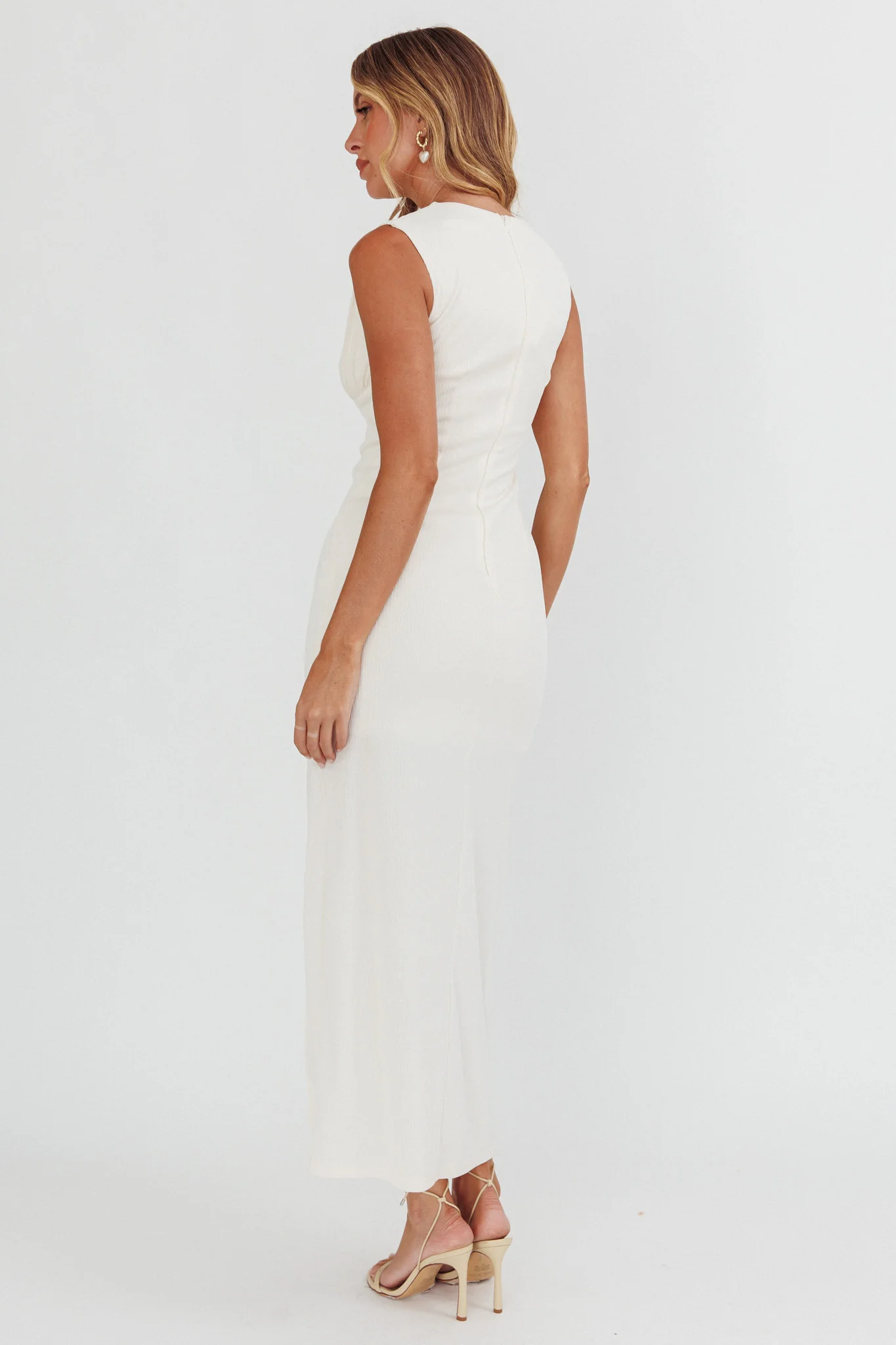 Daleela Asymmetric Neckline Maxi Dress Vanilla