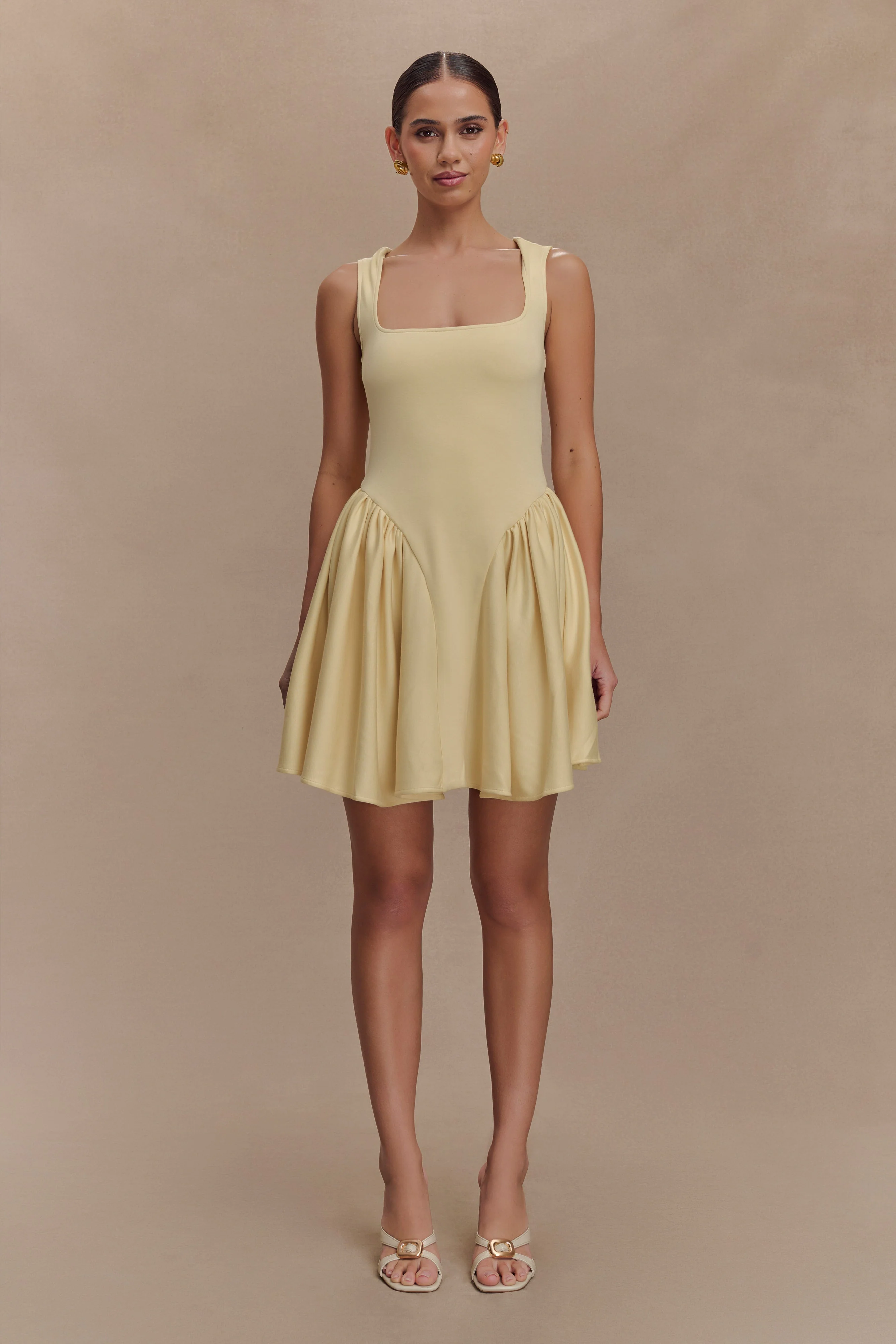 Sharon Scuba Jersey Mini Dress - Pastel Lemon