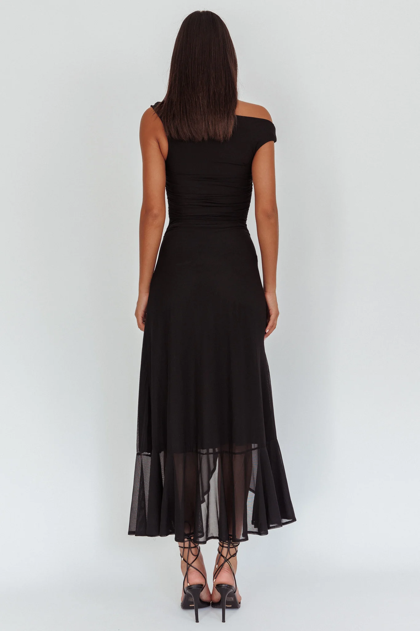 Moonlit Magic Asymmetric Neckline Maxi Dress Black
