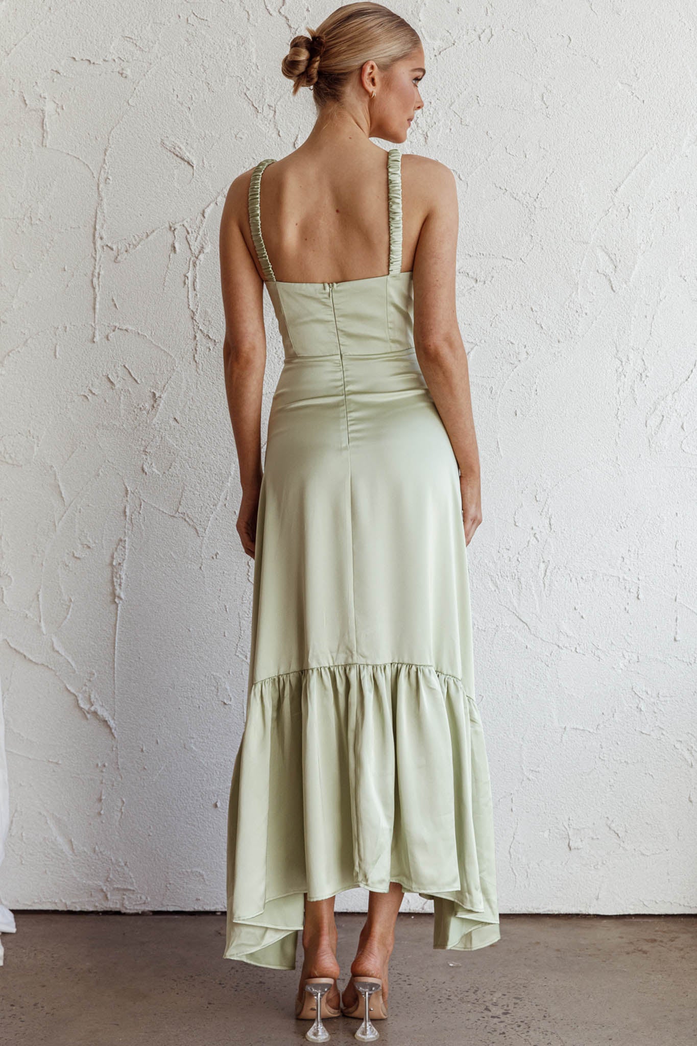 Belle De Jour Flounce Hem Midi Dress Pistachio