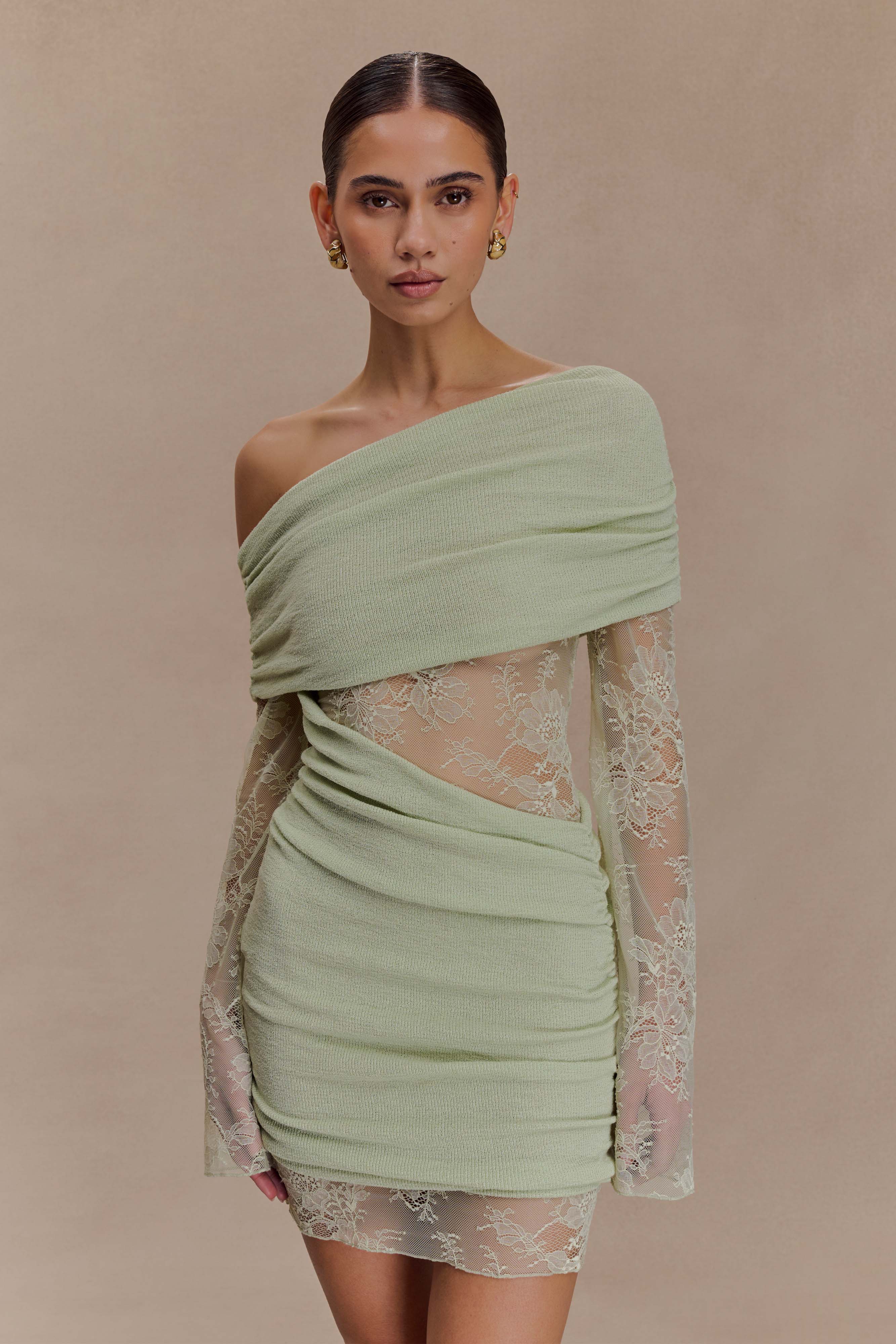 Luxie Lace Knit Mini Dress - Pastel Green