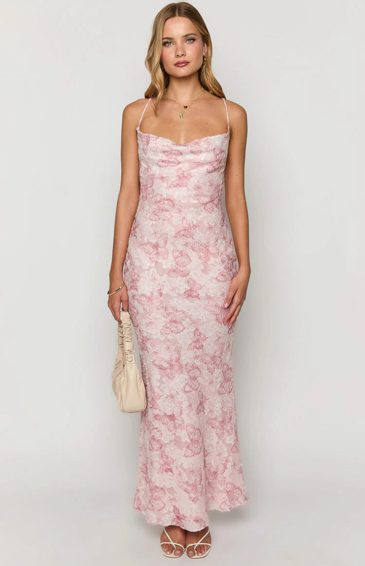 Valentina Pink Butterfly Maxi Dress