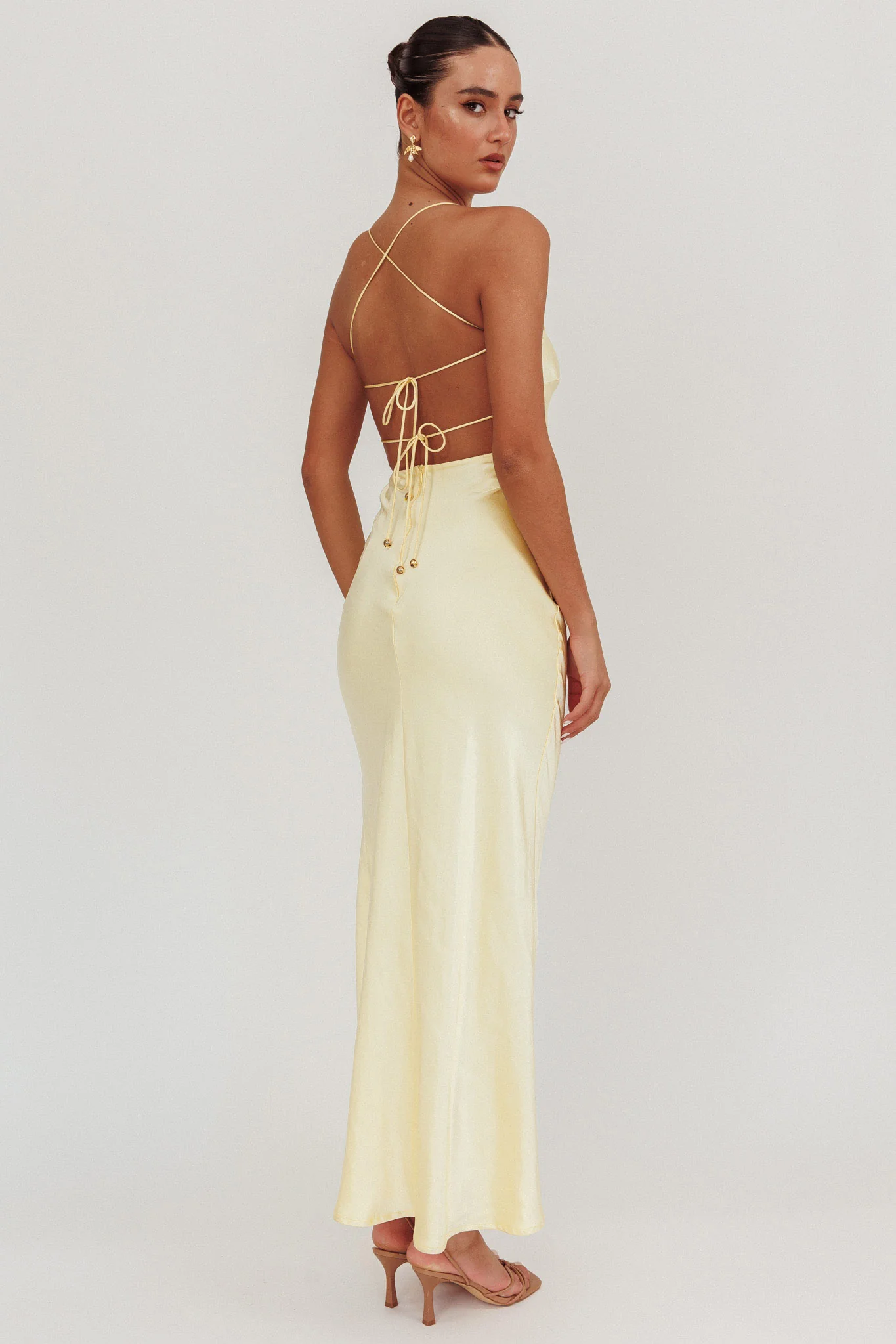 Dolce Life Backless Satin Maxi Dress Butter