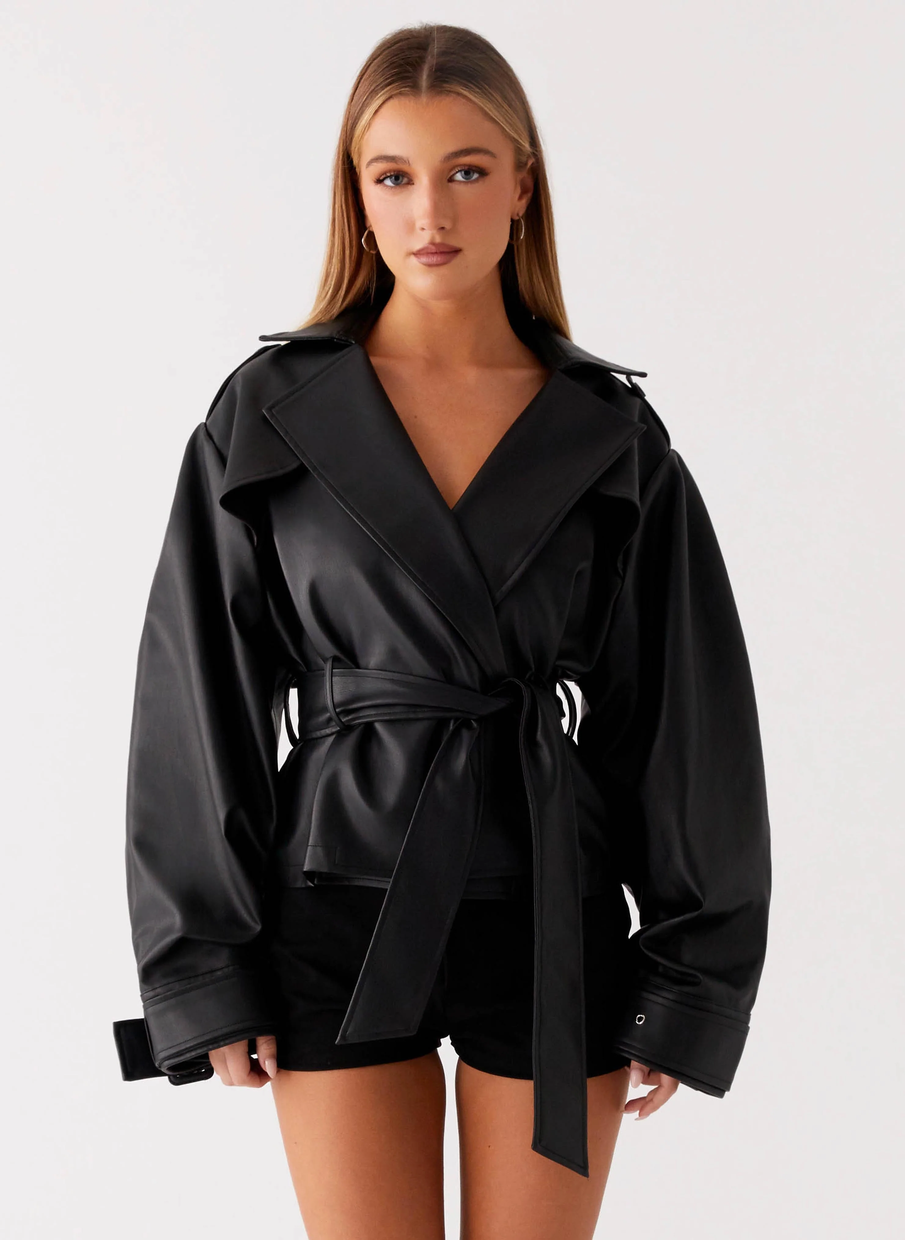 Midtown Faux Leather Trench - Black