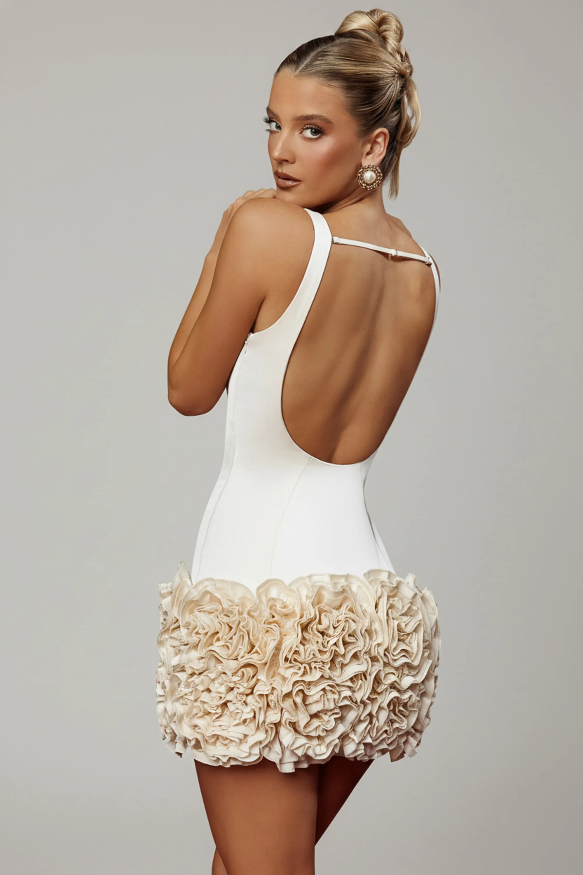 Appliqué Open-Back Mini Dress in Ivory
