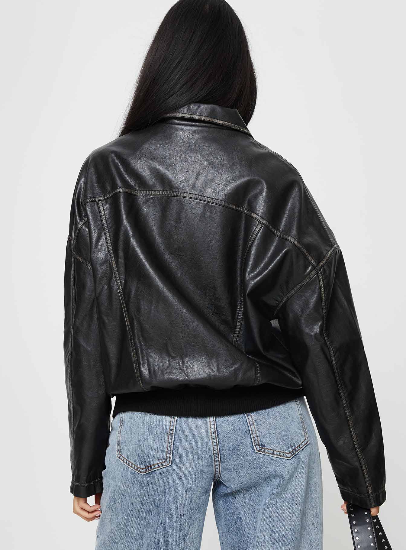 Tanza Faux Leather Jacket Washed Black