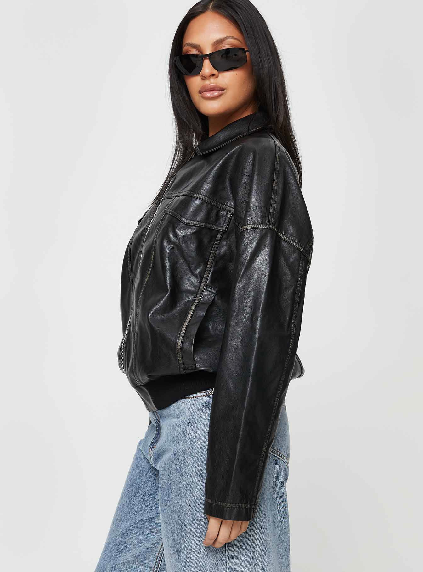 Tanza Faux Leather Jacket Washed Black