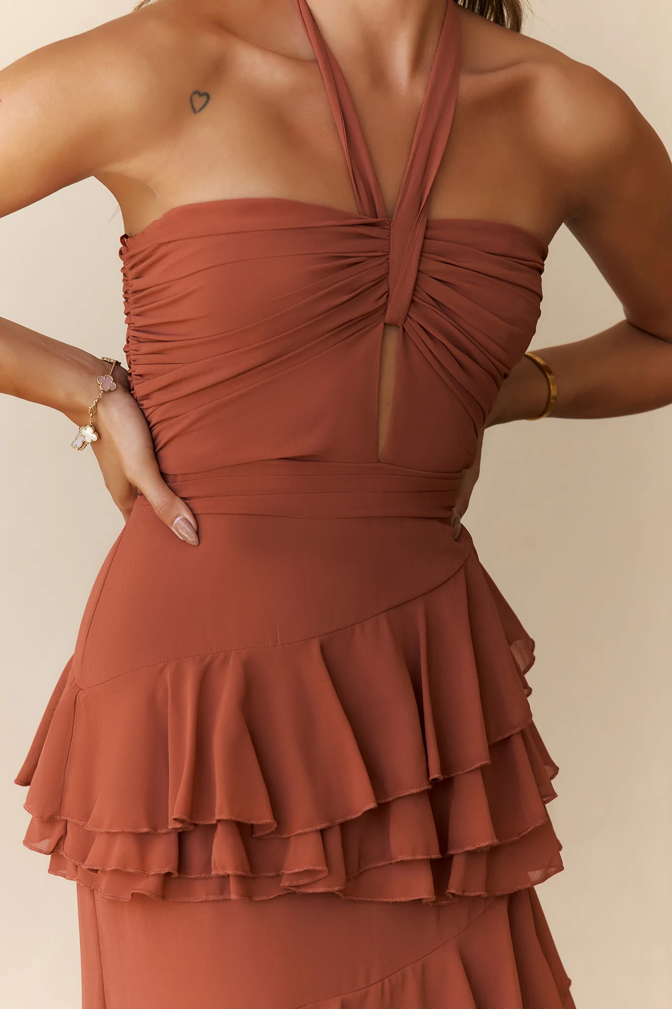 Zephyr Halter Maxi Dress Rust