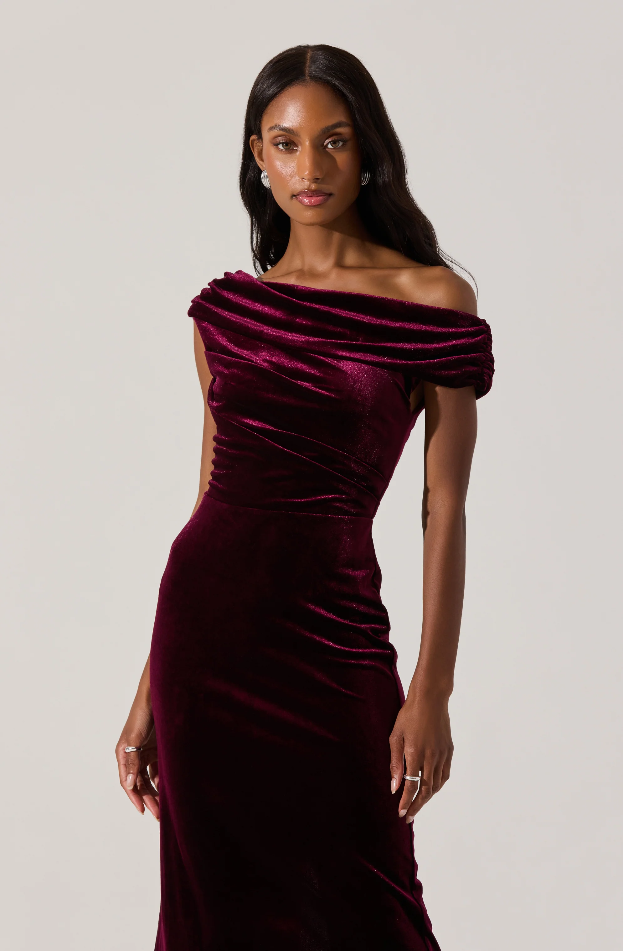 Velvet Off Shoulder Midi Dress