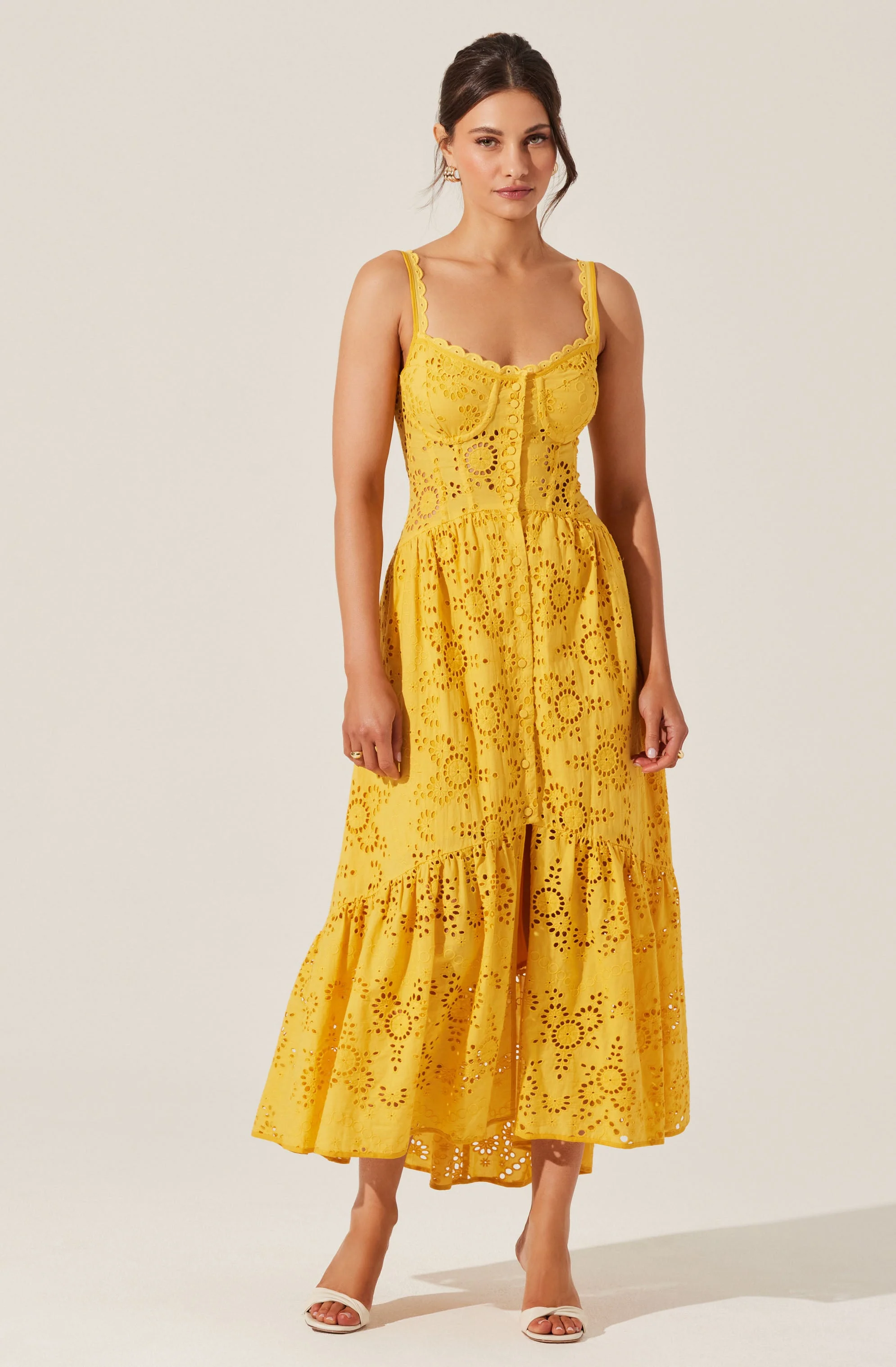 Yamila Eyelet Floral Midi Dress