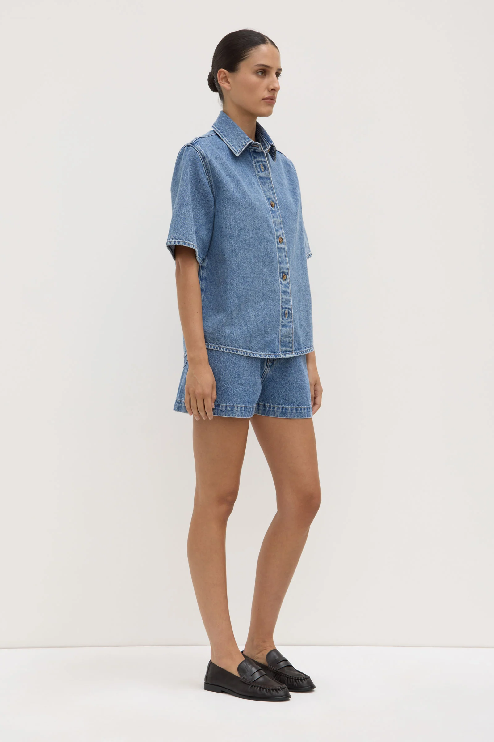 Boxy Denim Short Sleeve Shirt