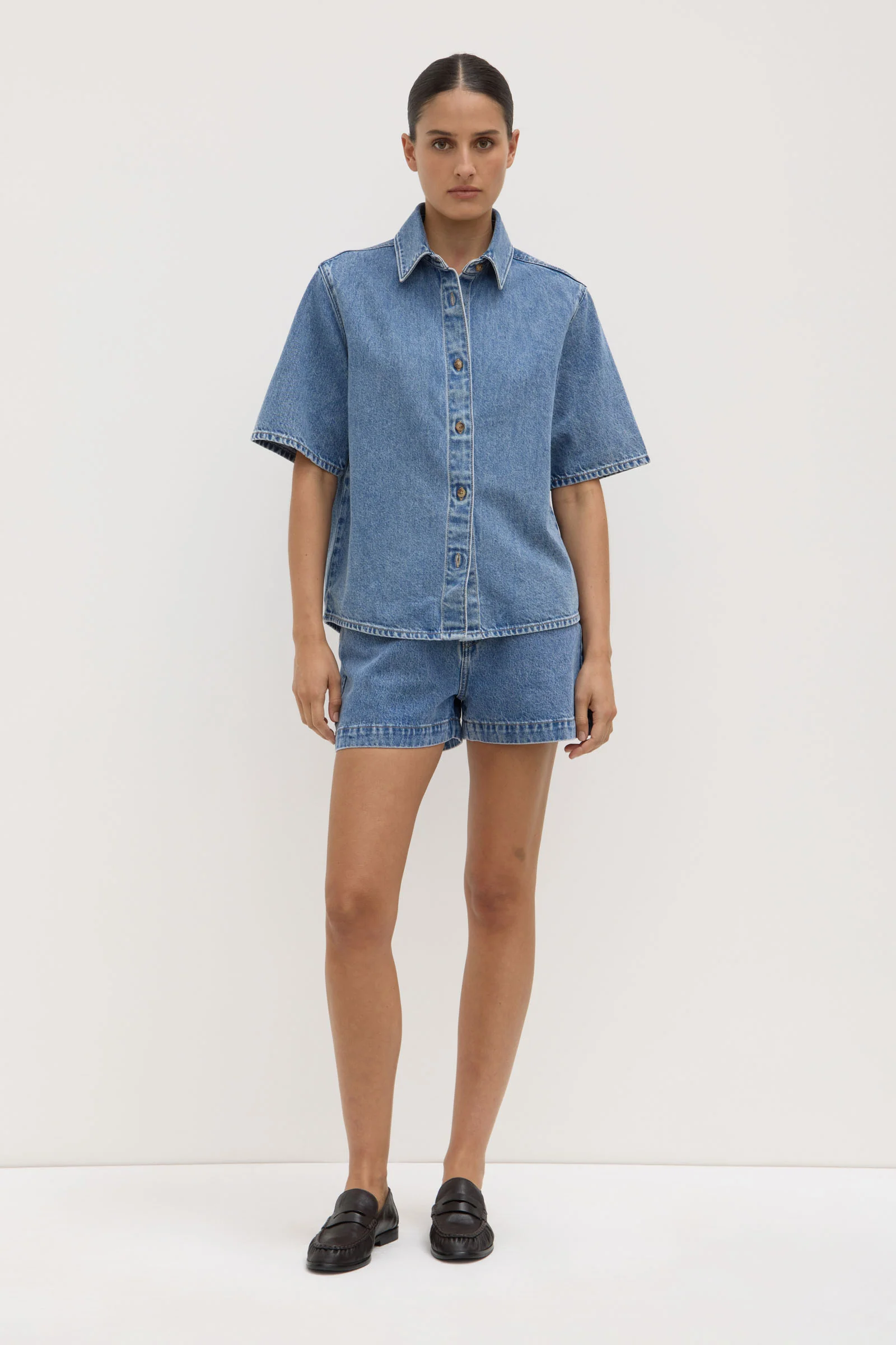 Boxy Denim Short Sleeve Shirt