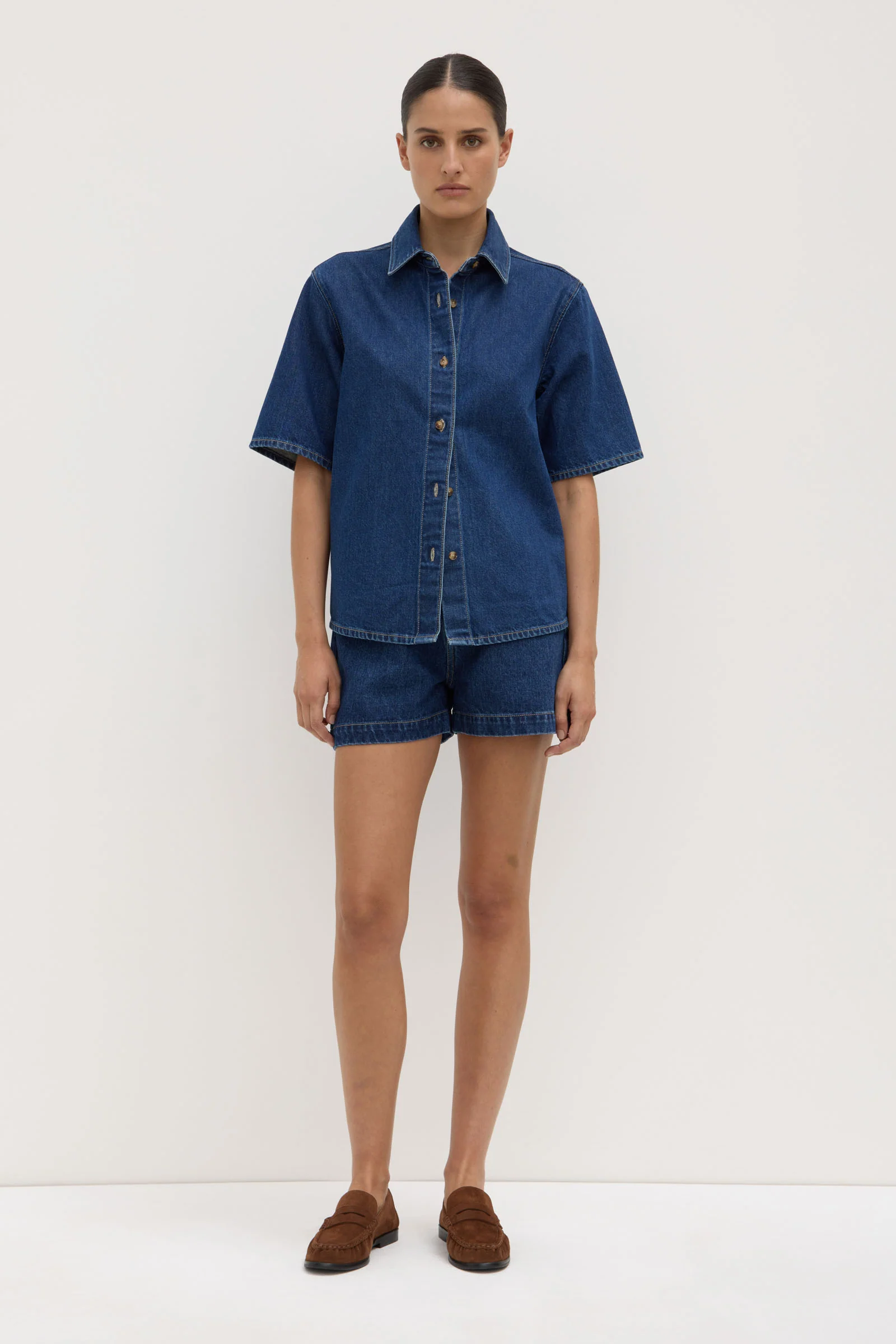 Boxy Denim Short Sleeve Shirt