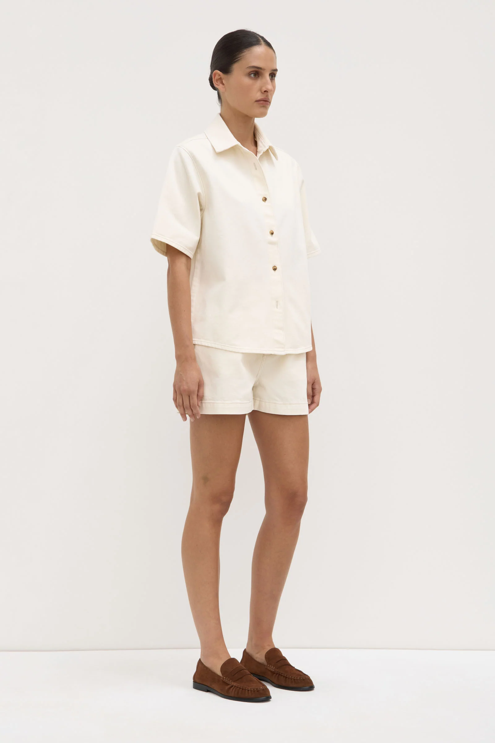 Boxy Denim Short Sleeve Shirt