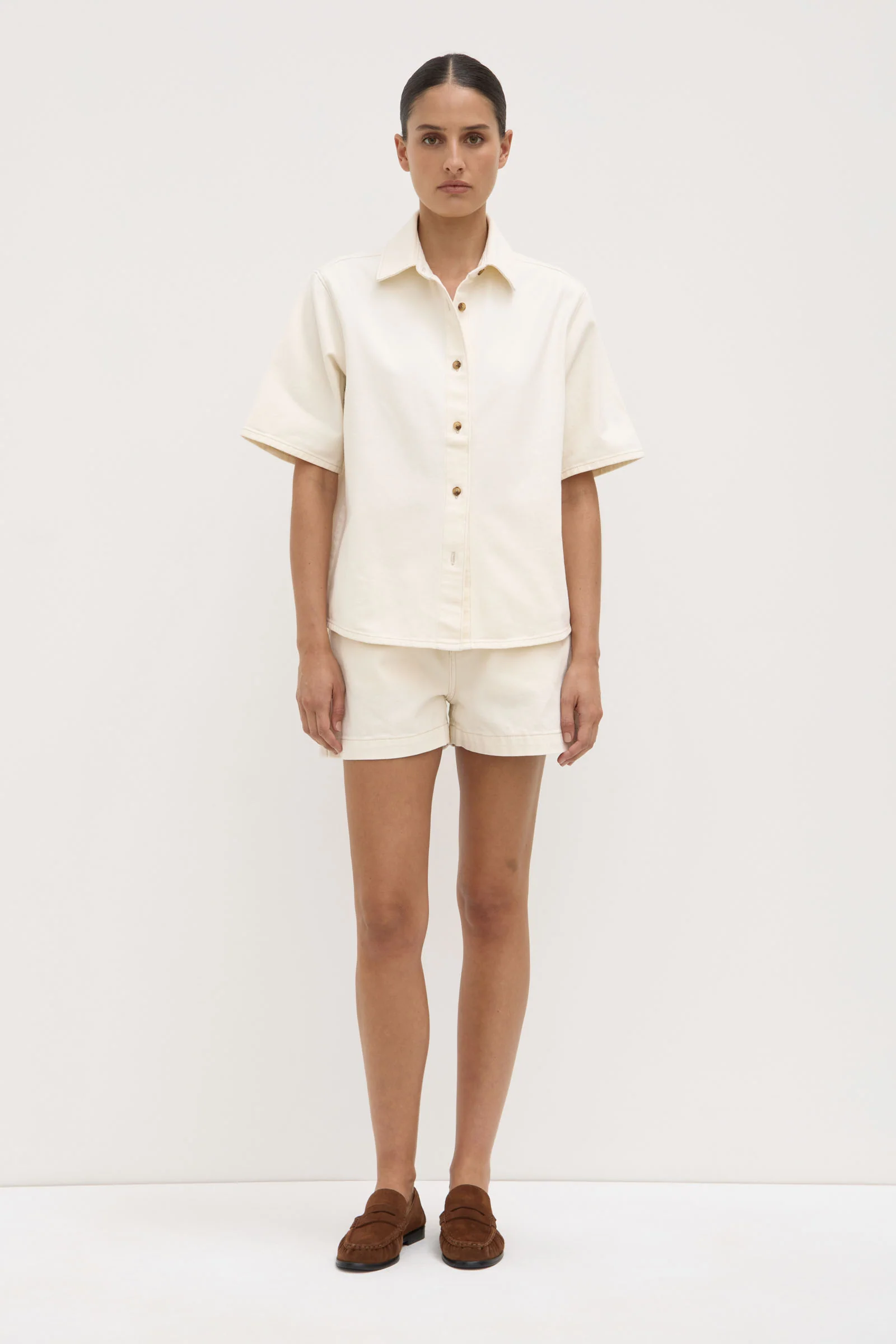 Boxy Denim Short Sleeve Shirt