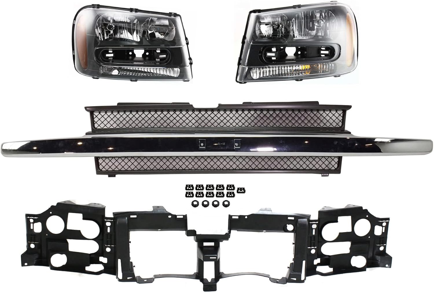 Garage-Pro Driver and Passenger Side Headlight Kit for Chevrolet Trailblazer 2002-2009 Halogen With bulb(s) W/Grille Assembly Header Panel With Full Width Grille Bar Replaces# 25970914 25970915