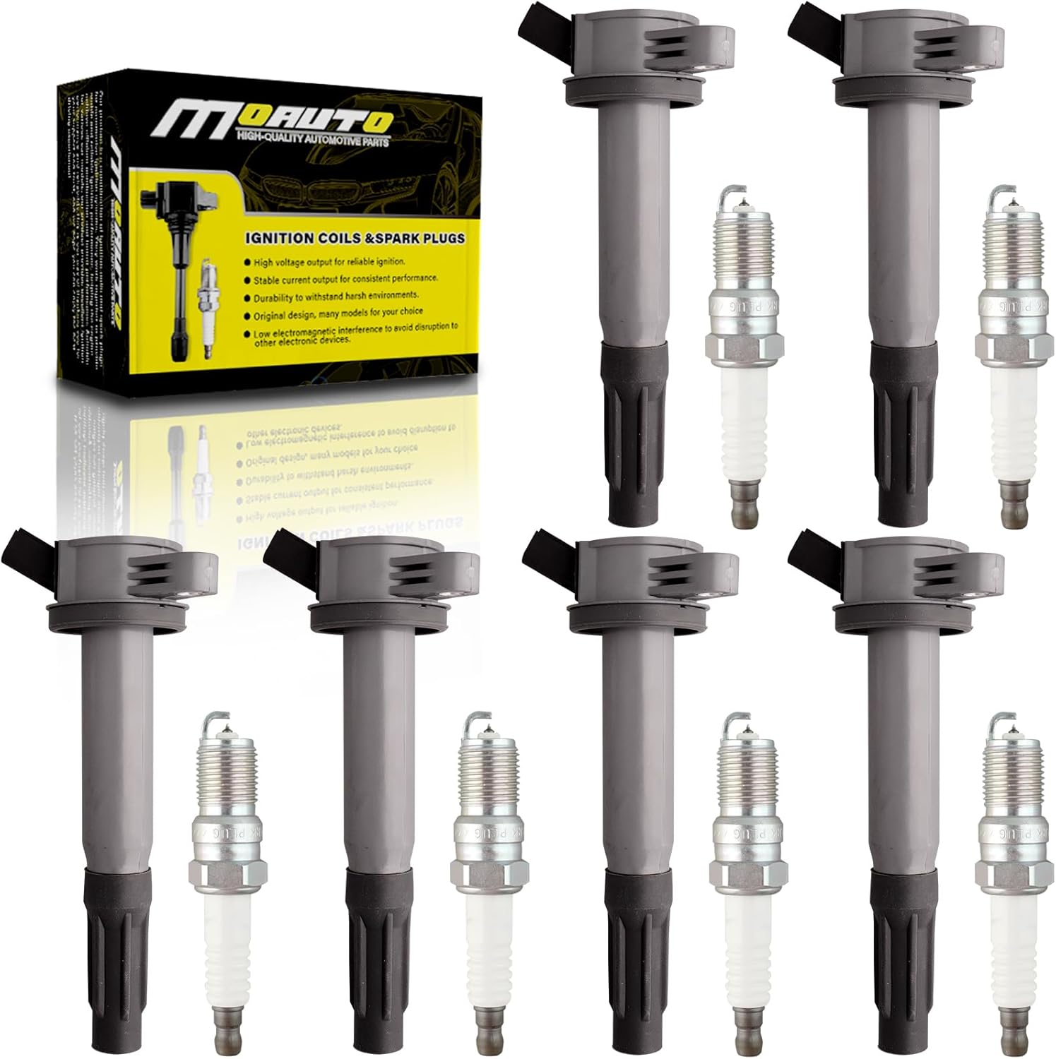 Set of 6 Ignition Coils Pack UF486 6E5E-12A375BA & 6 PCS Iridium Spark Plugs Compatible with Ford Fusion Escape Mercury Mariner Milan Mazda Tribute Lincoln Zephyr 3.0L V6
